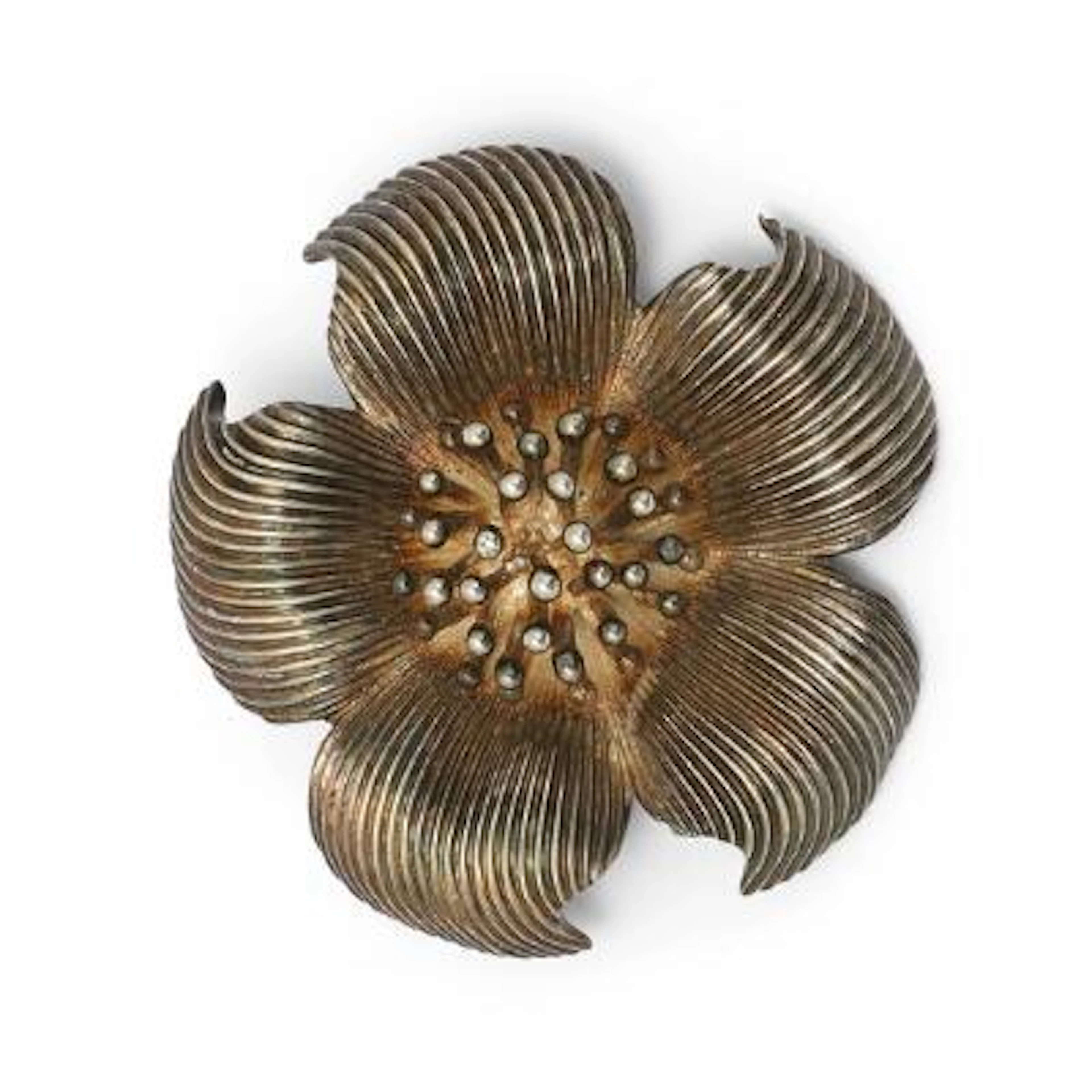 Tiffany & Co.: A "Dogwood" brooch in the shape of a flower, mounted