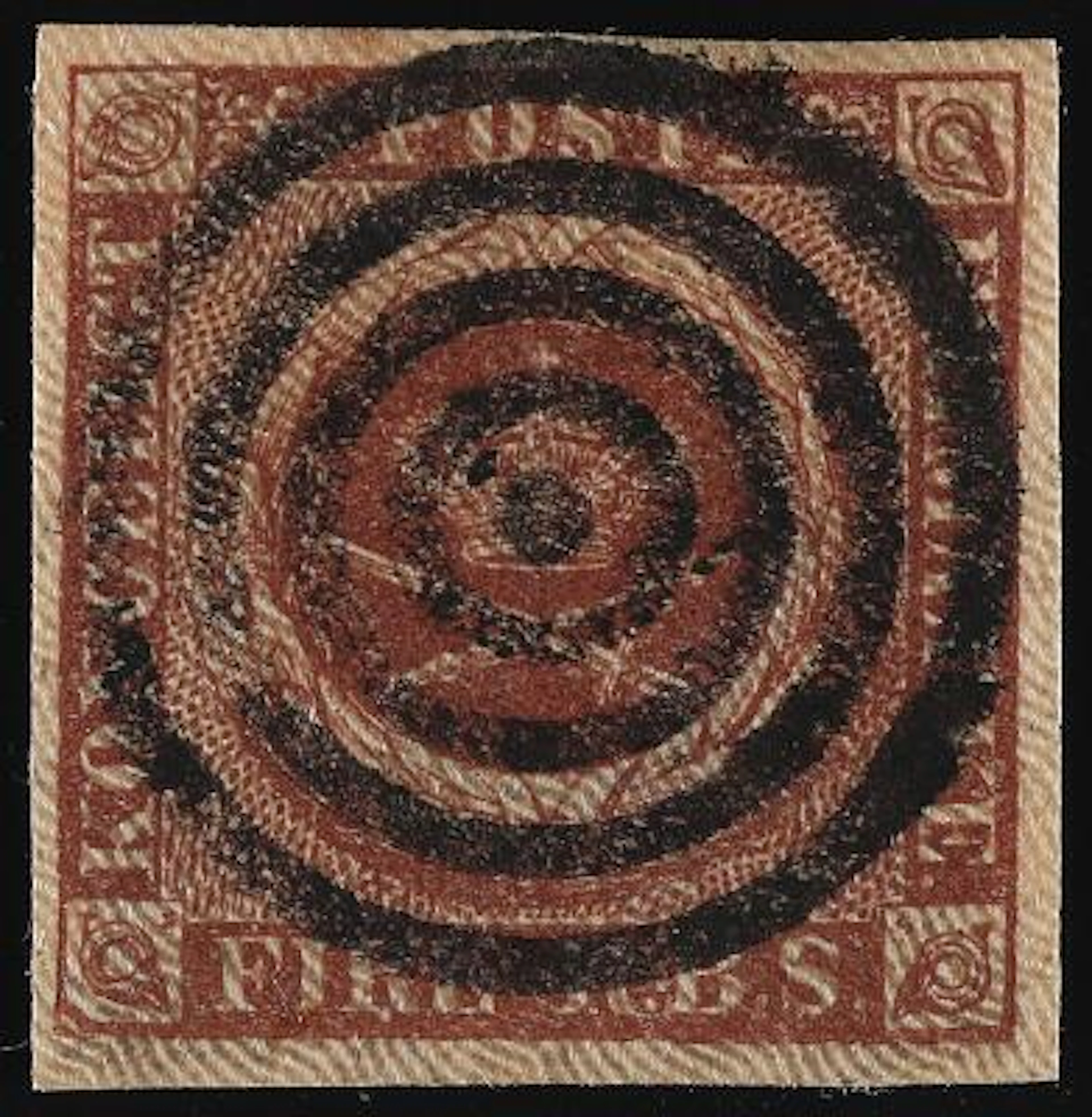 1851. 4 RBS, chocolate brown. FERSLEW 1B. Plate I, no. 95 with unretouched