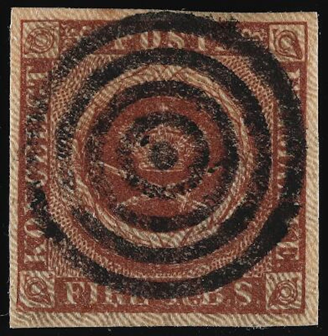 1851. 4 RBS, chocolate brown. FERSLEW 1B. Plate I, no. 95 with unretouched