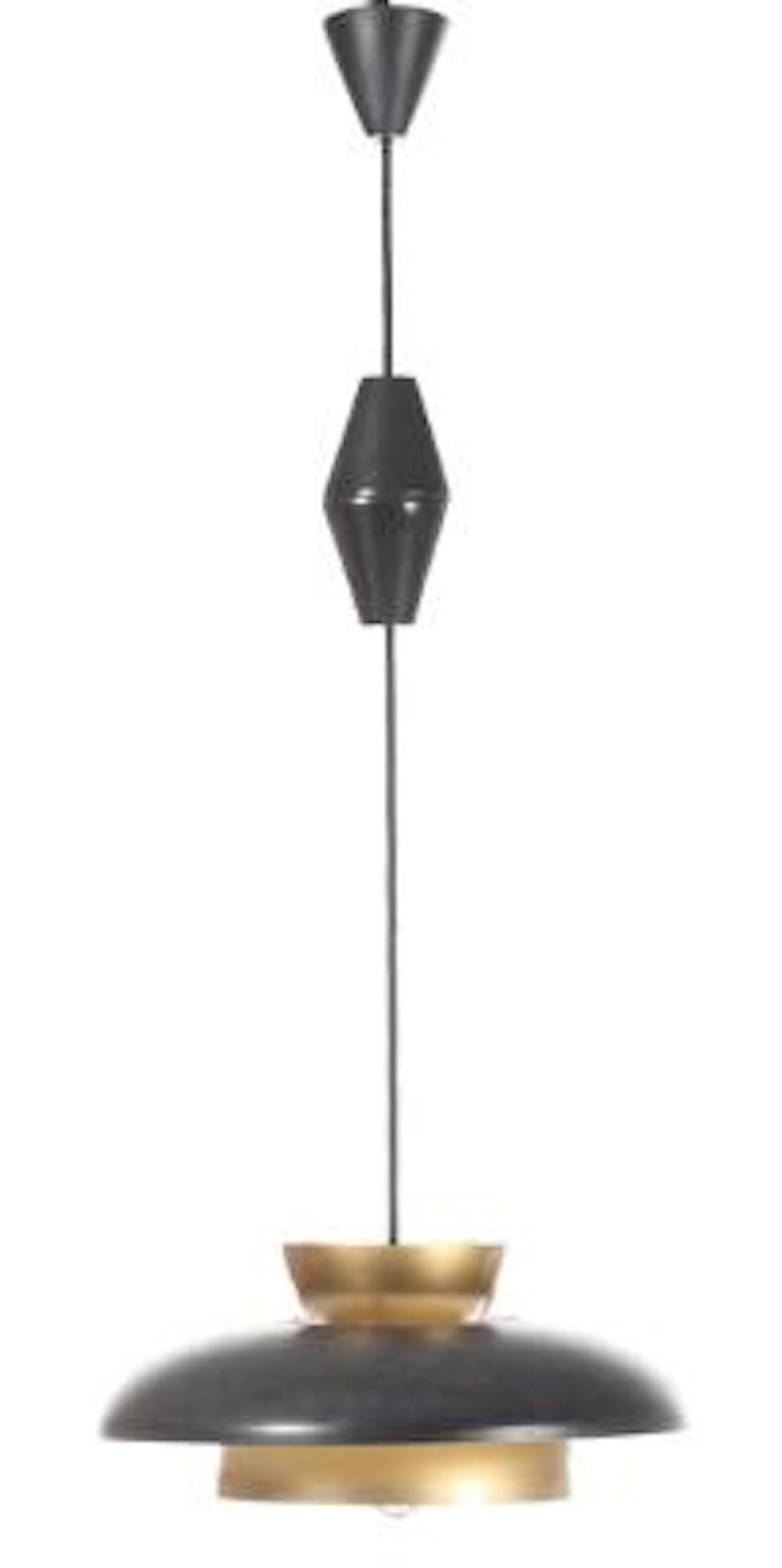Danish design: A pendant with black- and gold tone metal shades. Manufactured