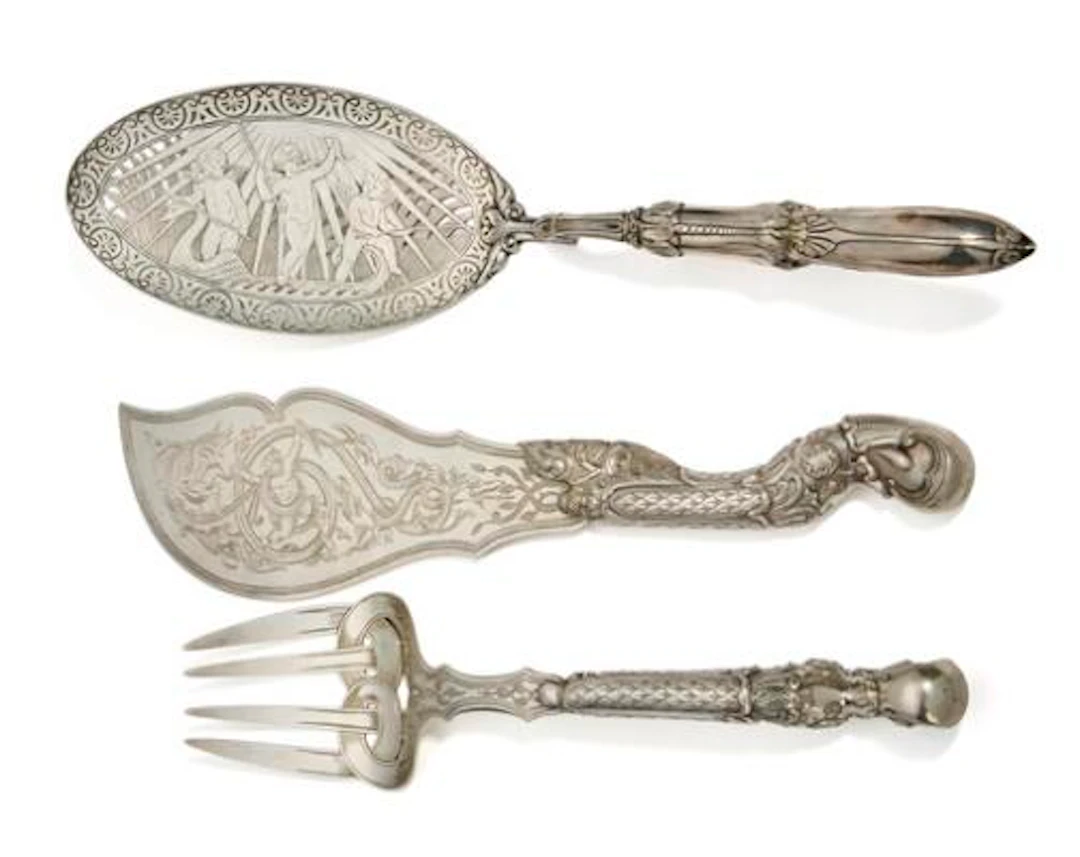 Three Danish historicist silver serving pieces. V. Christesen, Copenhagen