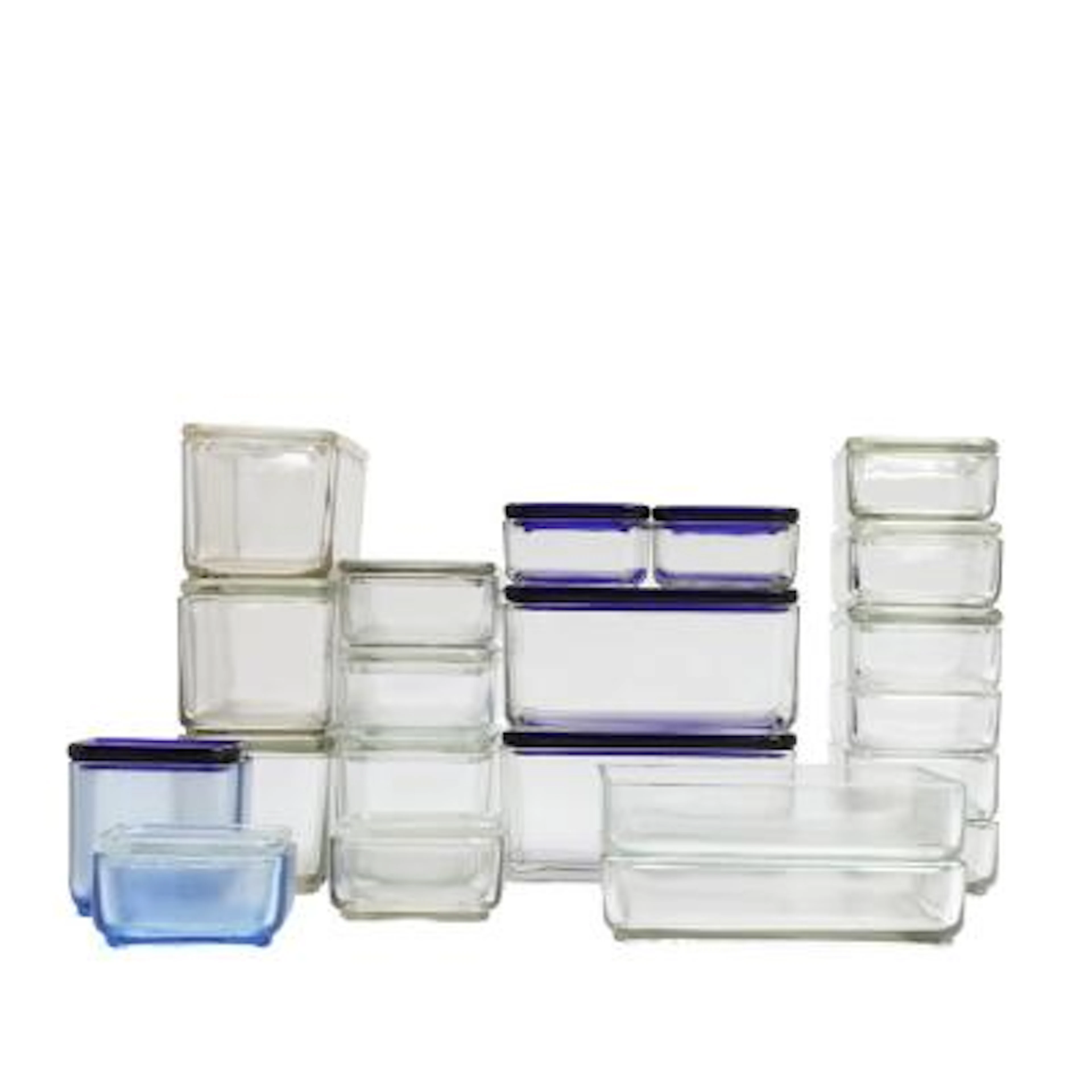 Wilhelm Wagenfeld: A collection of pressed glass containers with lid.