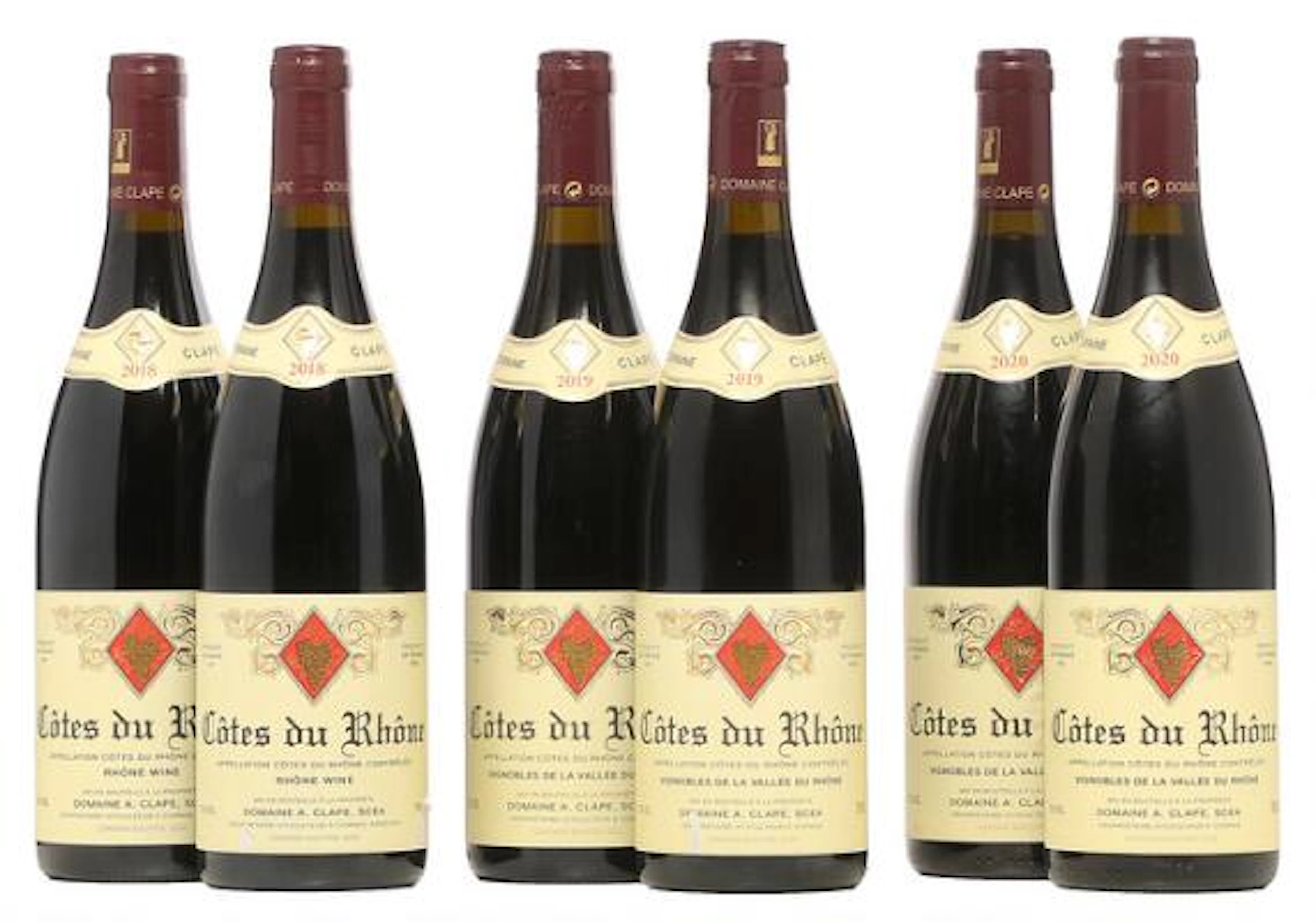 2 bts. Côtes du Rhône, A. Clape 2018 A (hf/in). etc. Total 6 bts.