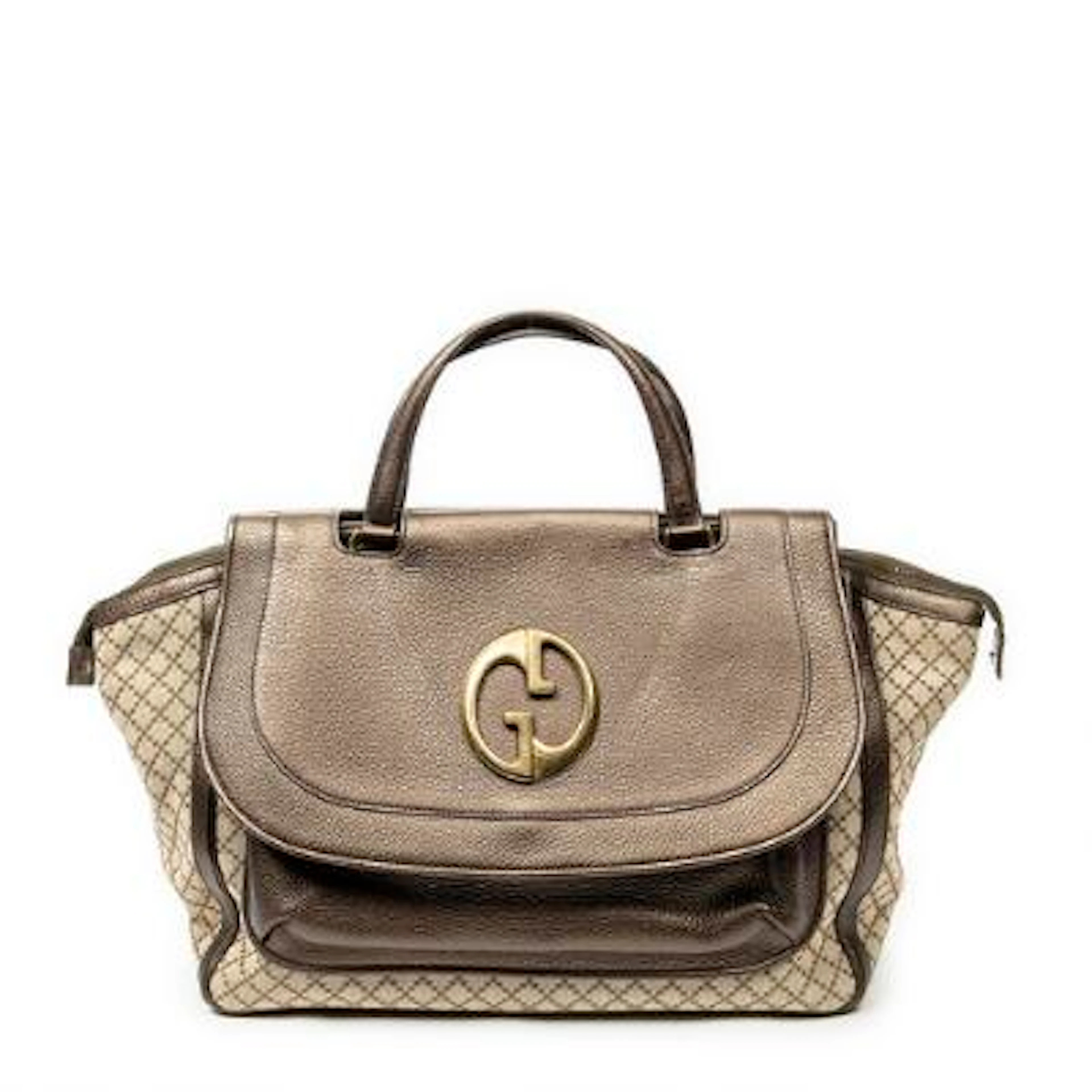 Gucci: "Medium 1973 Top Handle" tote bag of partly beige and brownish