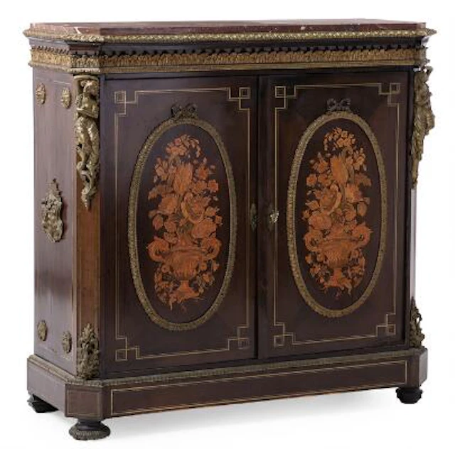 Napoleon III Cabinet with marble top mounted with bronze ornaments