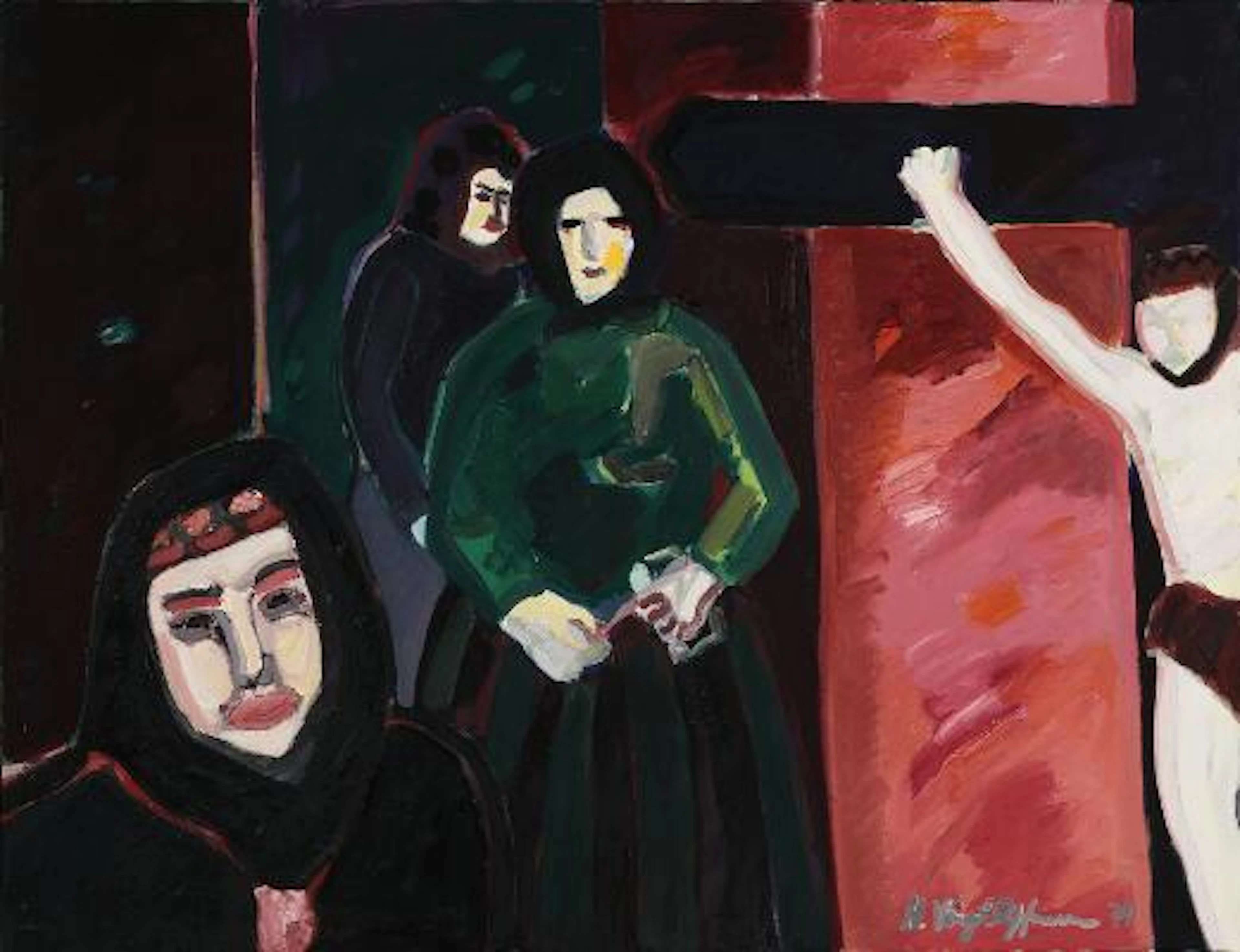 Hans Voigt Steffensen: "Kirkegang Ungarn", 1974. Signed H. Voigt Steffensen.