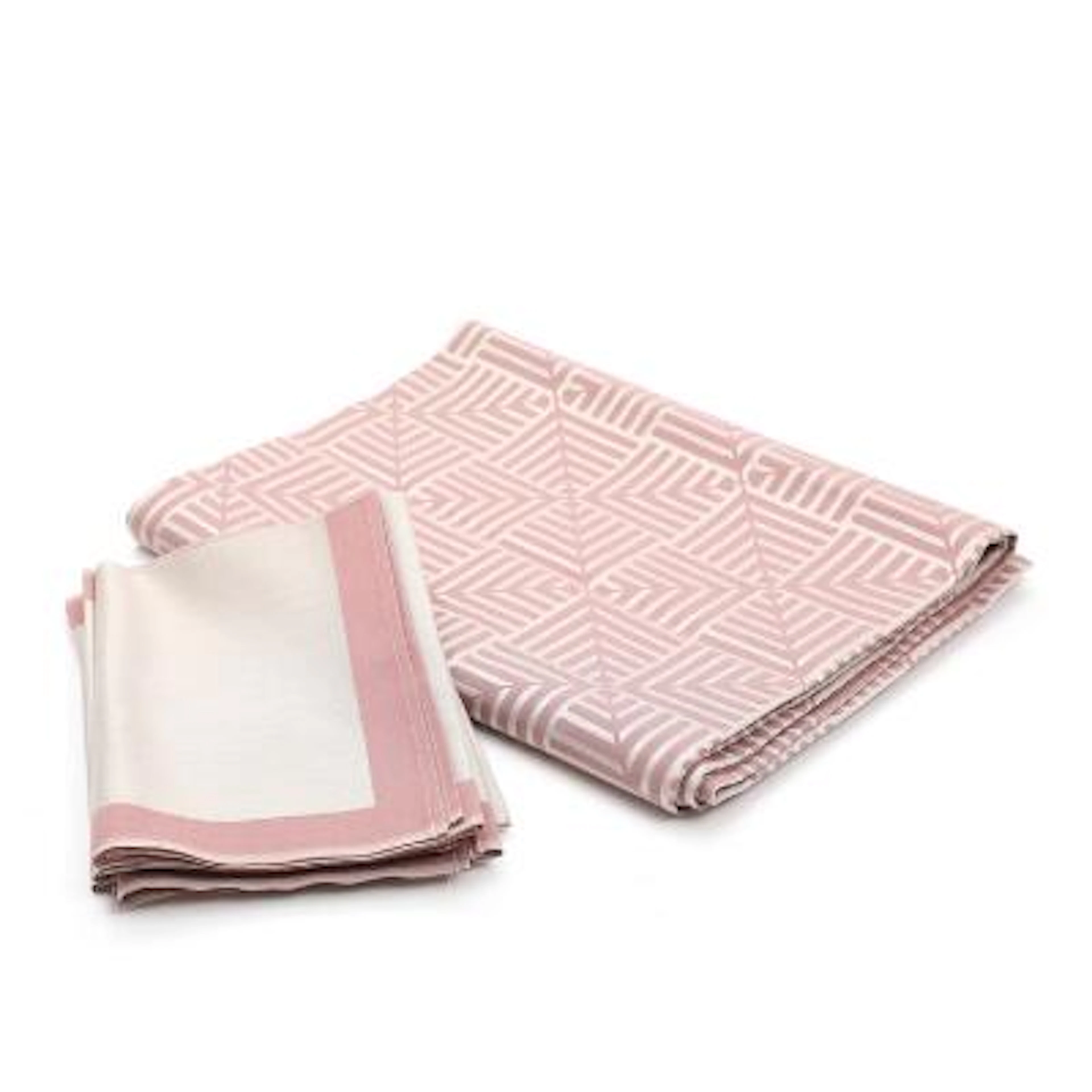 Georg Jensen Damask: A pink and beige cotton table cloth and six napkins.