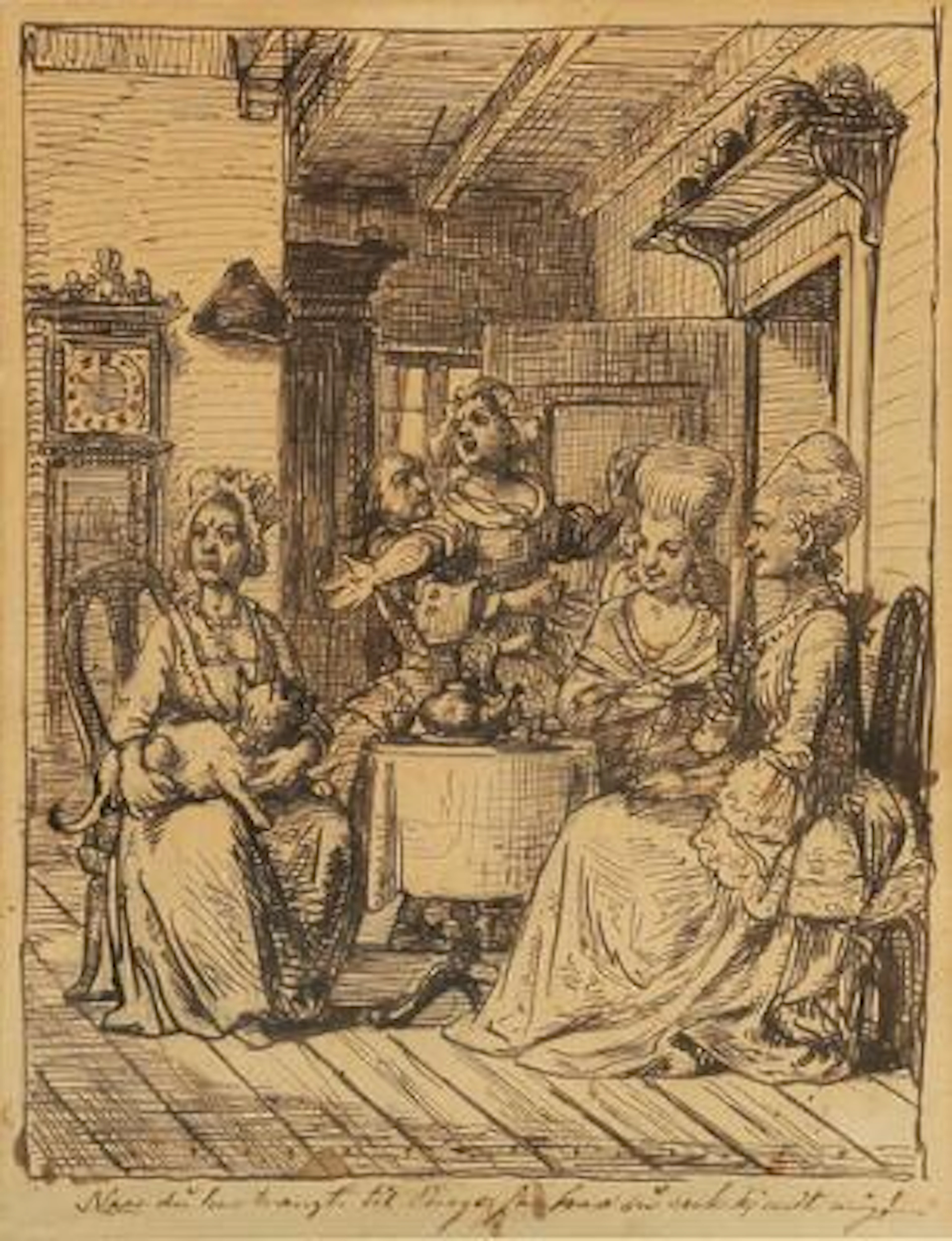 Wilhelm Marstrand: Scene from a comedy by Ludvig Holberg. Pen on paper.