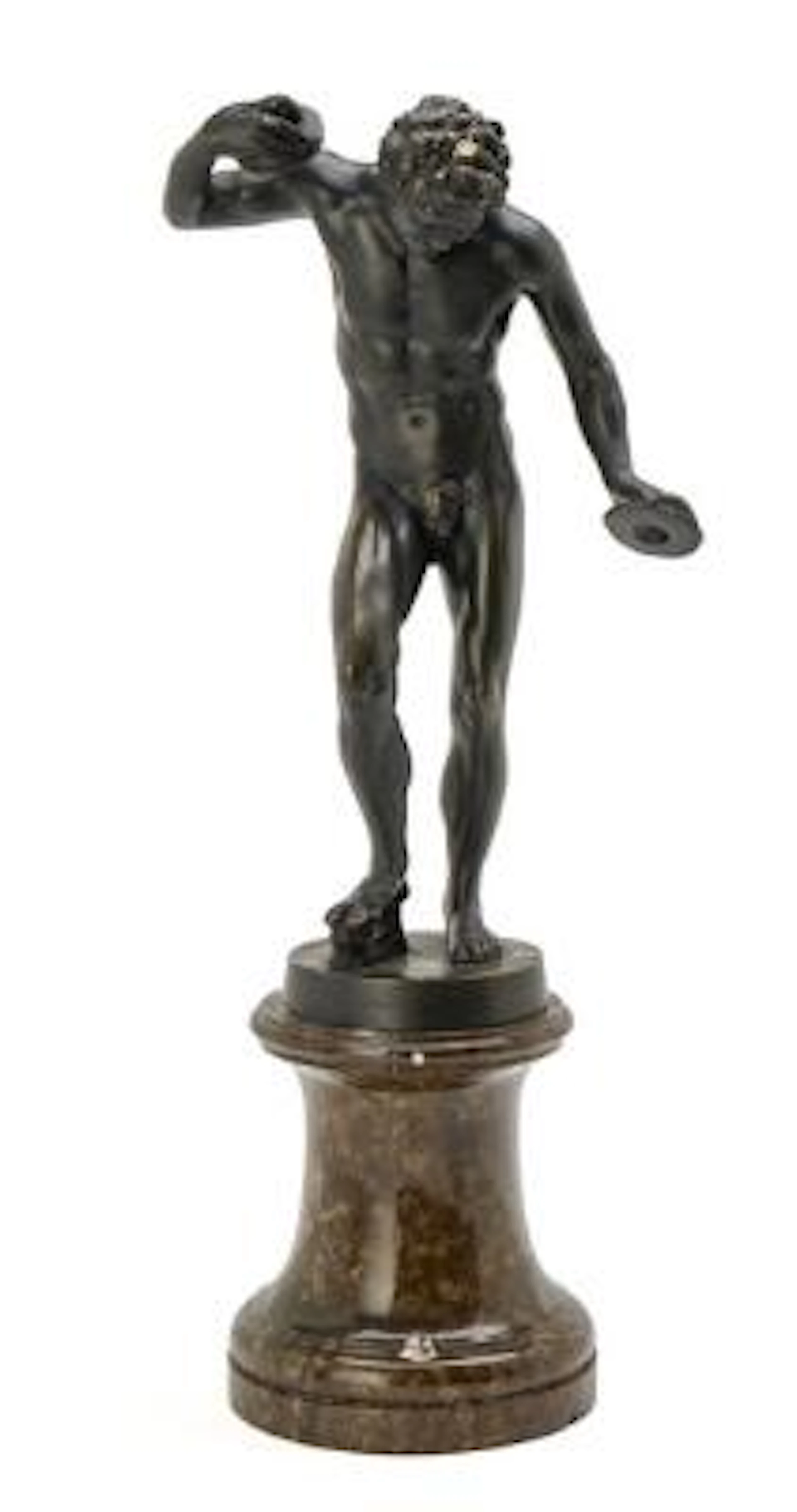 Grand Tour figure in bronze, dancing faun. Mounted on granite base.