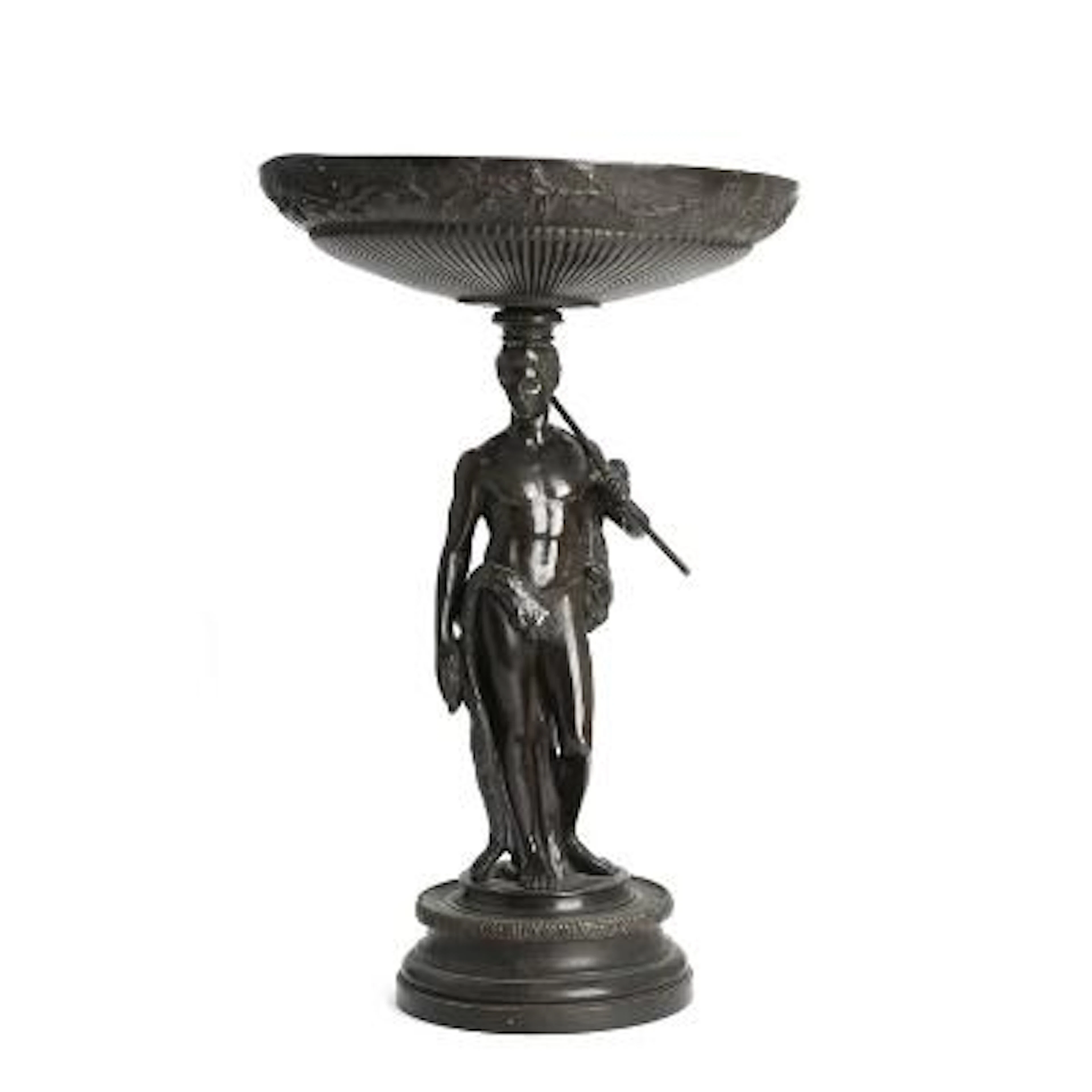 A 19th century French patinated bronze centrepiece with the stem shaped