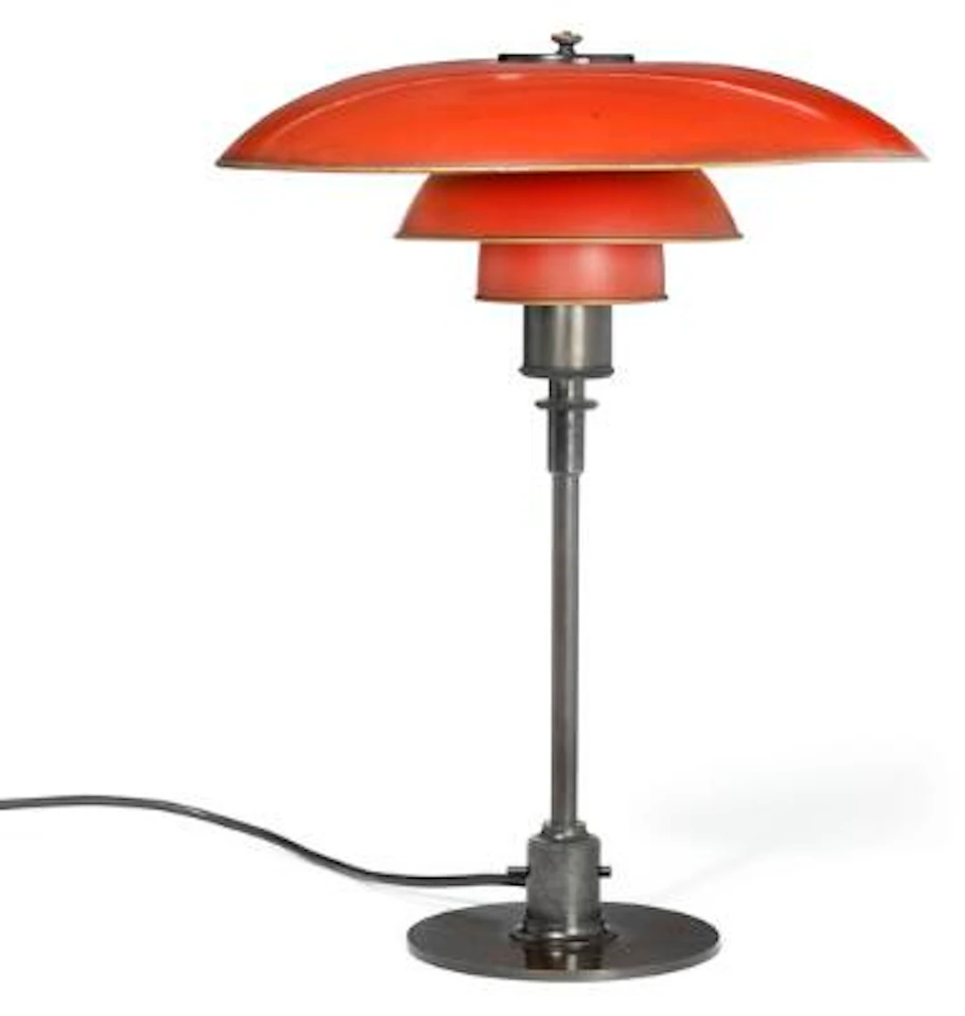 Poul Henningsen: "PH-4/3". Table lamp with patinated browned brass