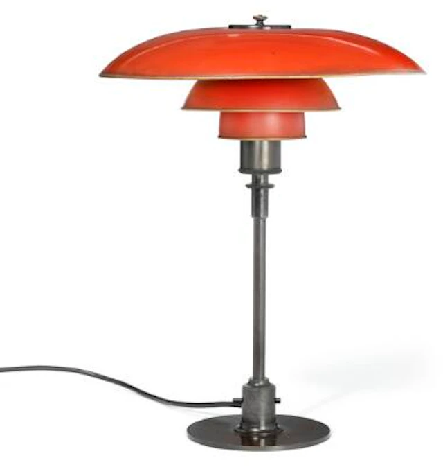 Poul Henningsen: "PH-4/3". Table lamp with patinated browned brass