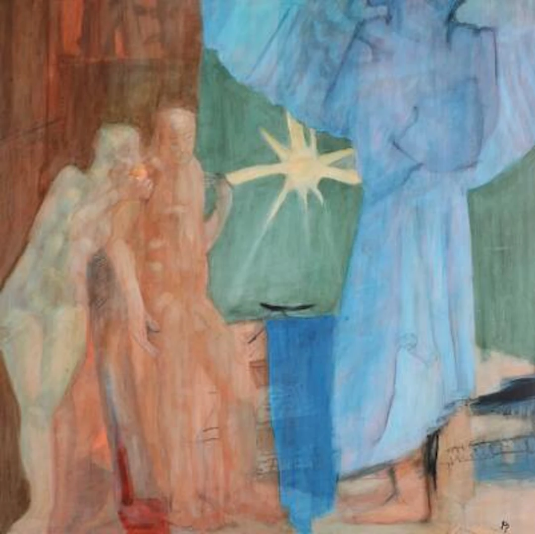 Frits Bro Pedersen: "Myte", 1998. Signed FP. Oil and tempera on masonite.