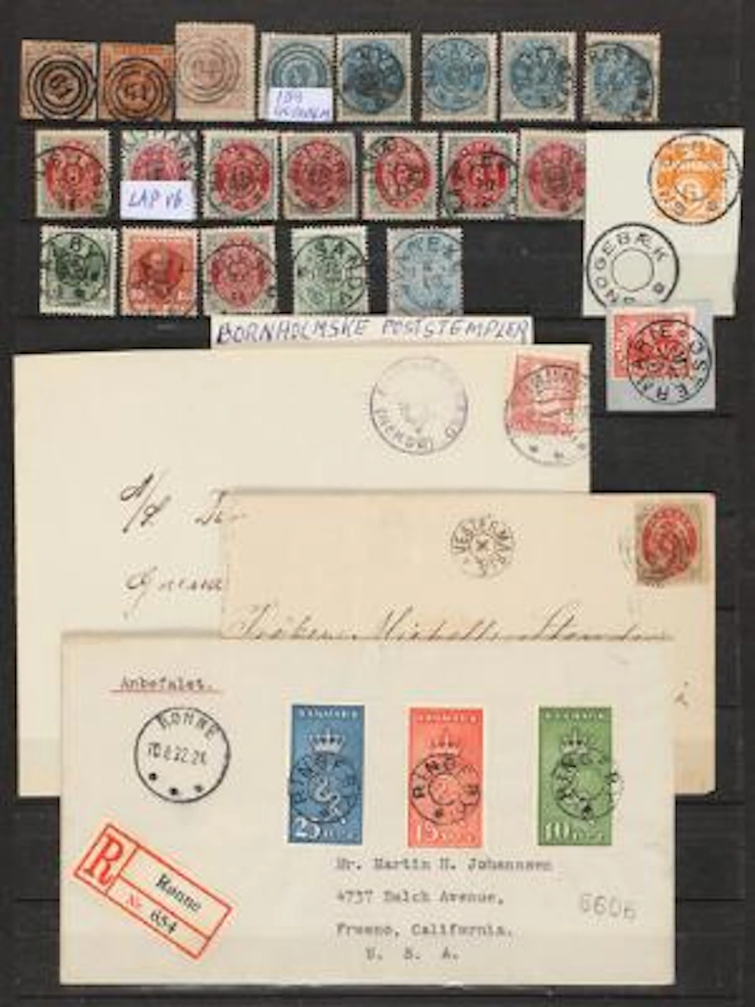 Denmark. Bornholm. Stockpage with postmarks from Bornholm incl.numeral