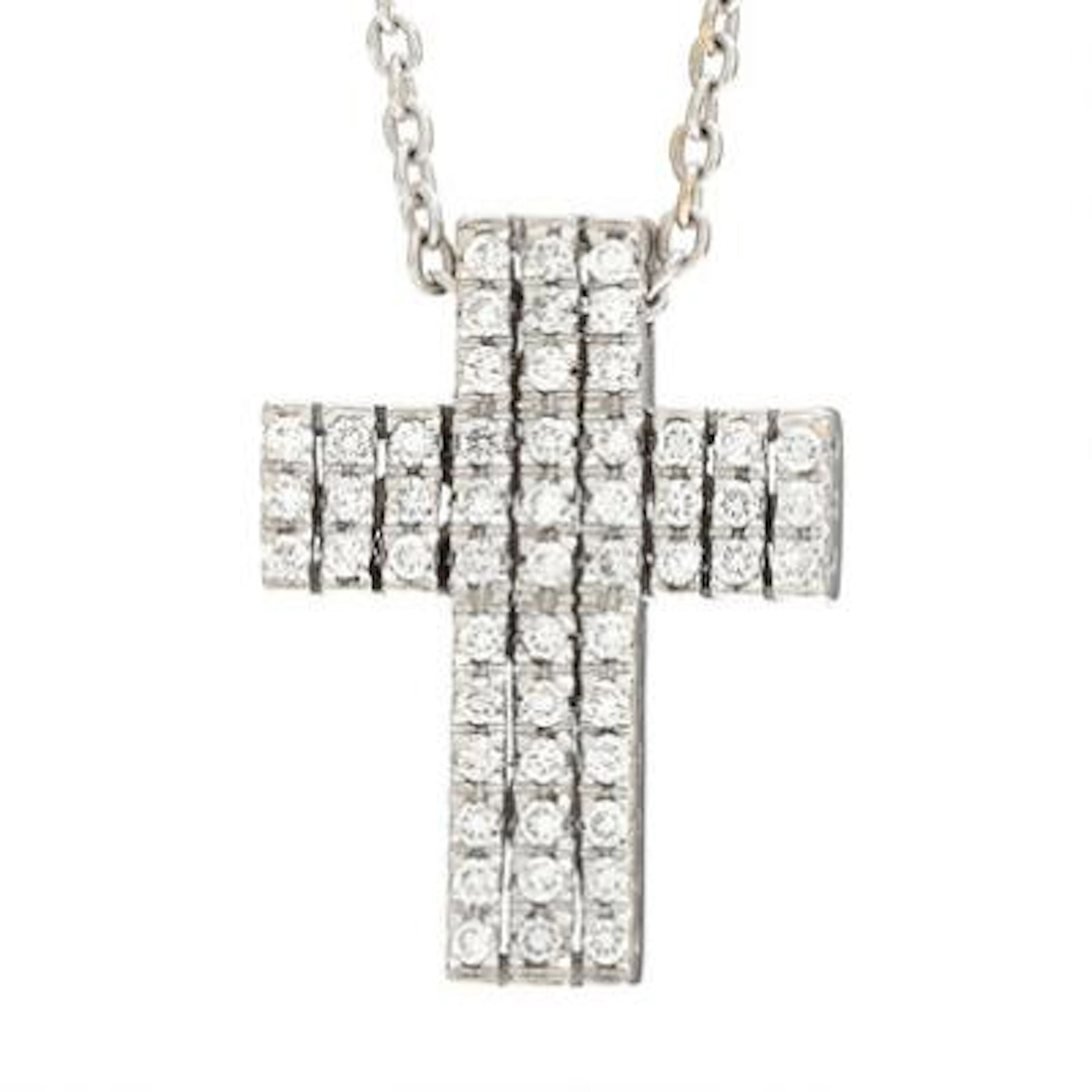 A cross-shaped diamond pendant and an 18k white gold chain. L. 1.9