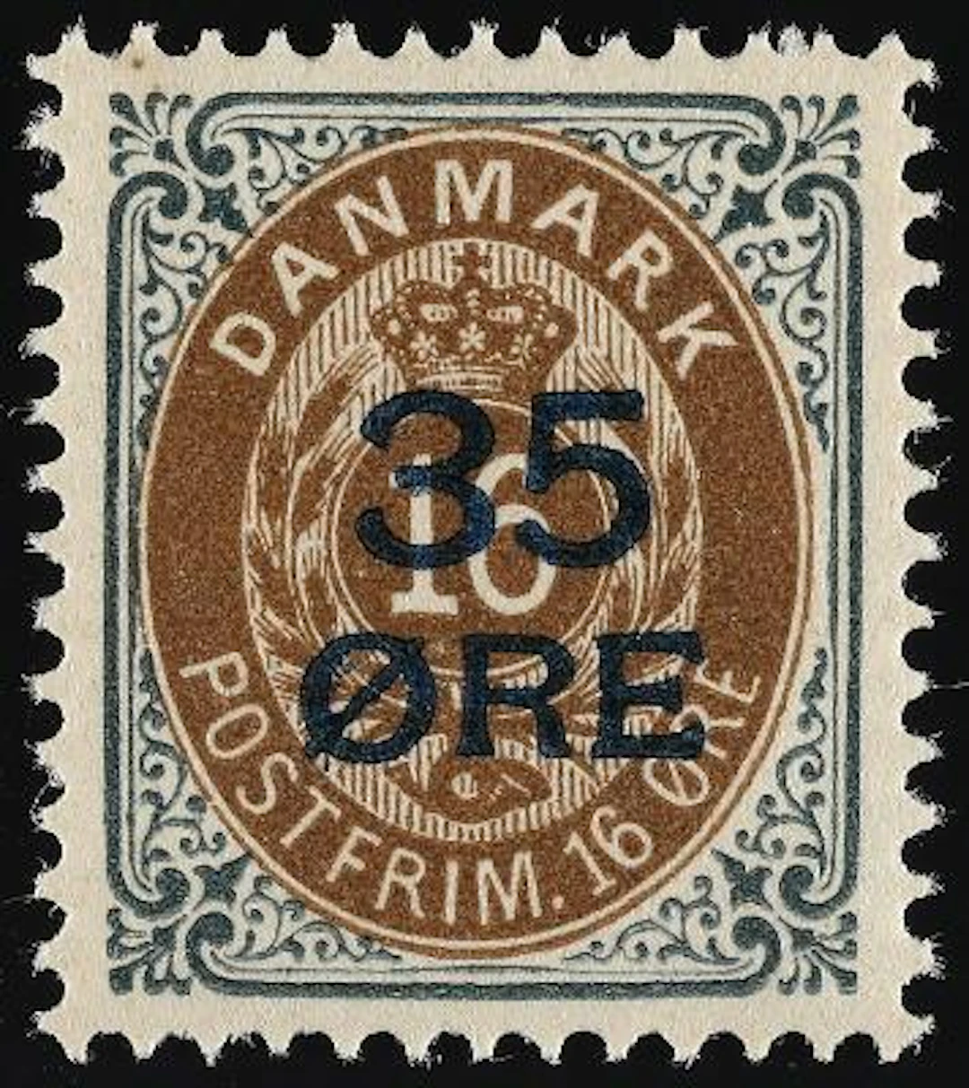 1912. Overprint. 35/16 øre, brown/grey, PRINT 30, pos. 88. MNH copy