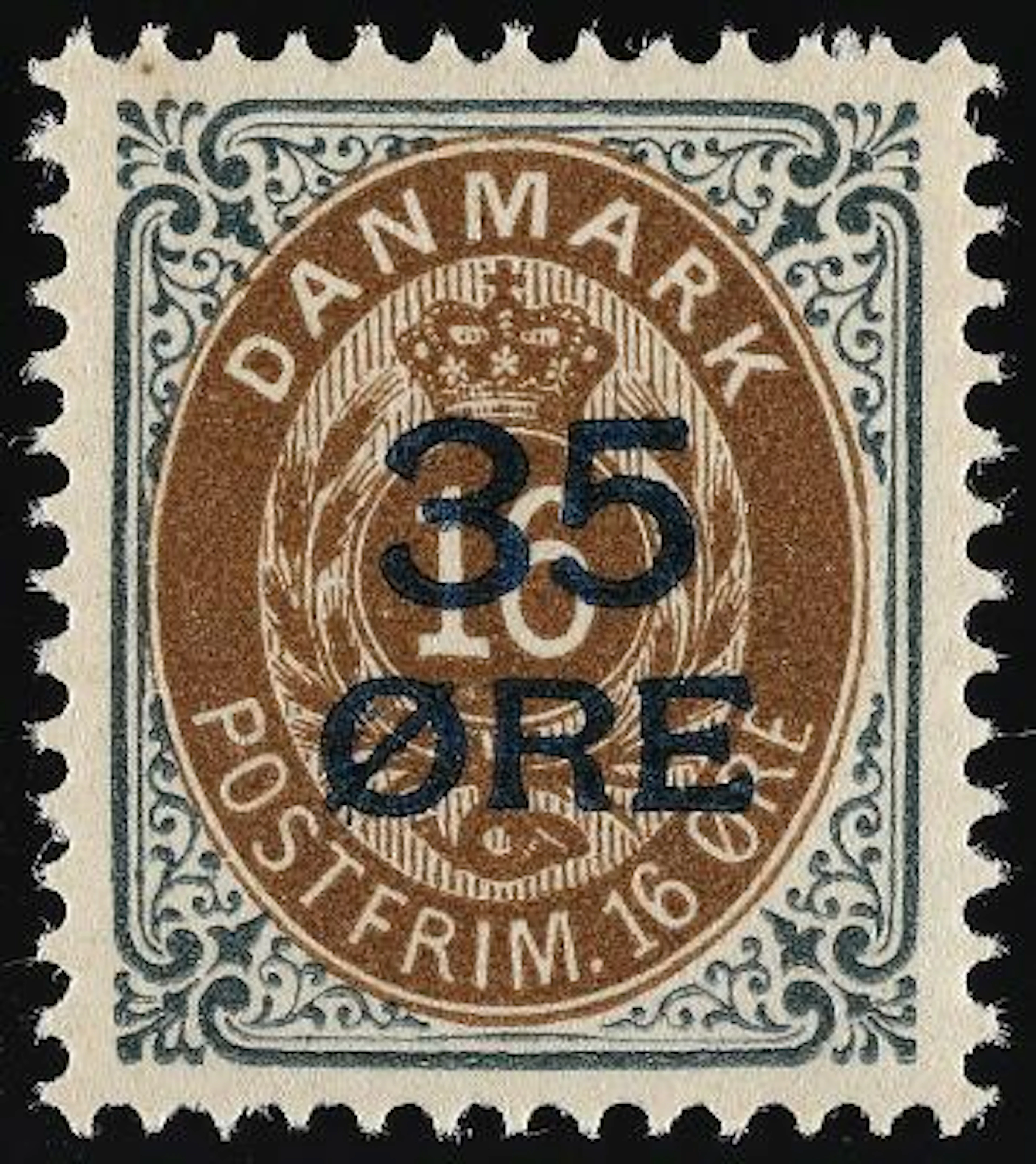 1912. Overprint. 35/16 øre, brown/grey, PRINT 30, pos. 88. MNH copy