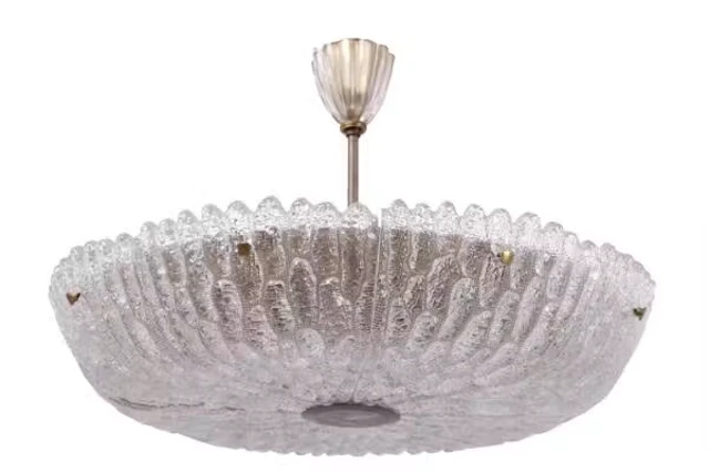 Carl Fagerlund: Large ceiling lamp of brass and glass. Manufactured