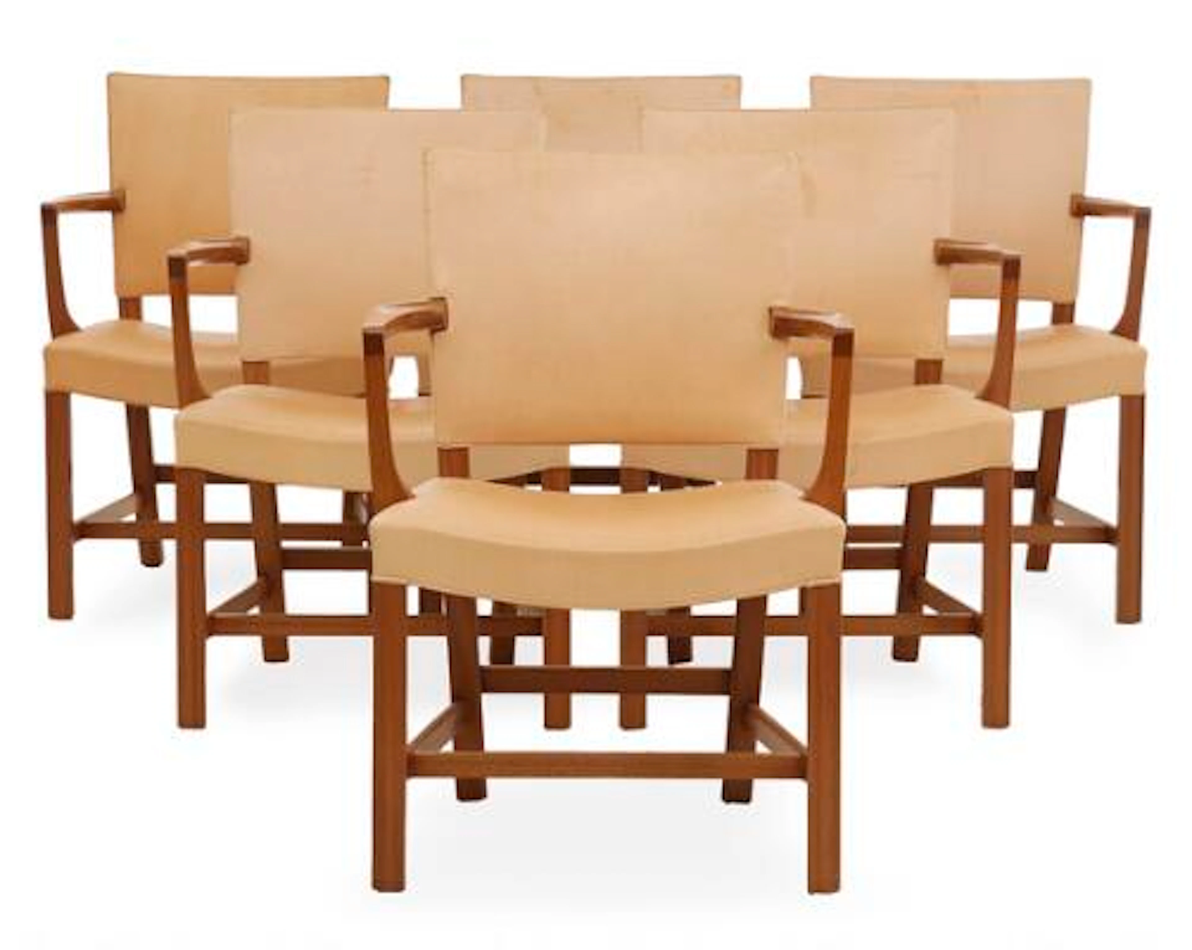 Kaare Klint. “The Red Chair”. Set of six armchairs with profiled mahogany