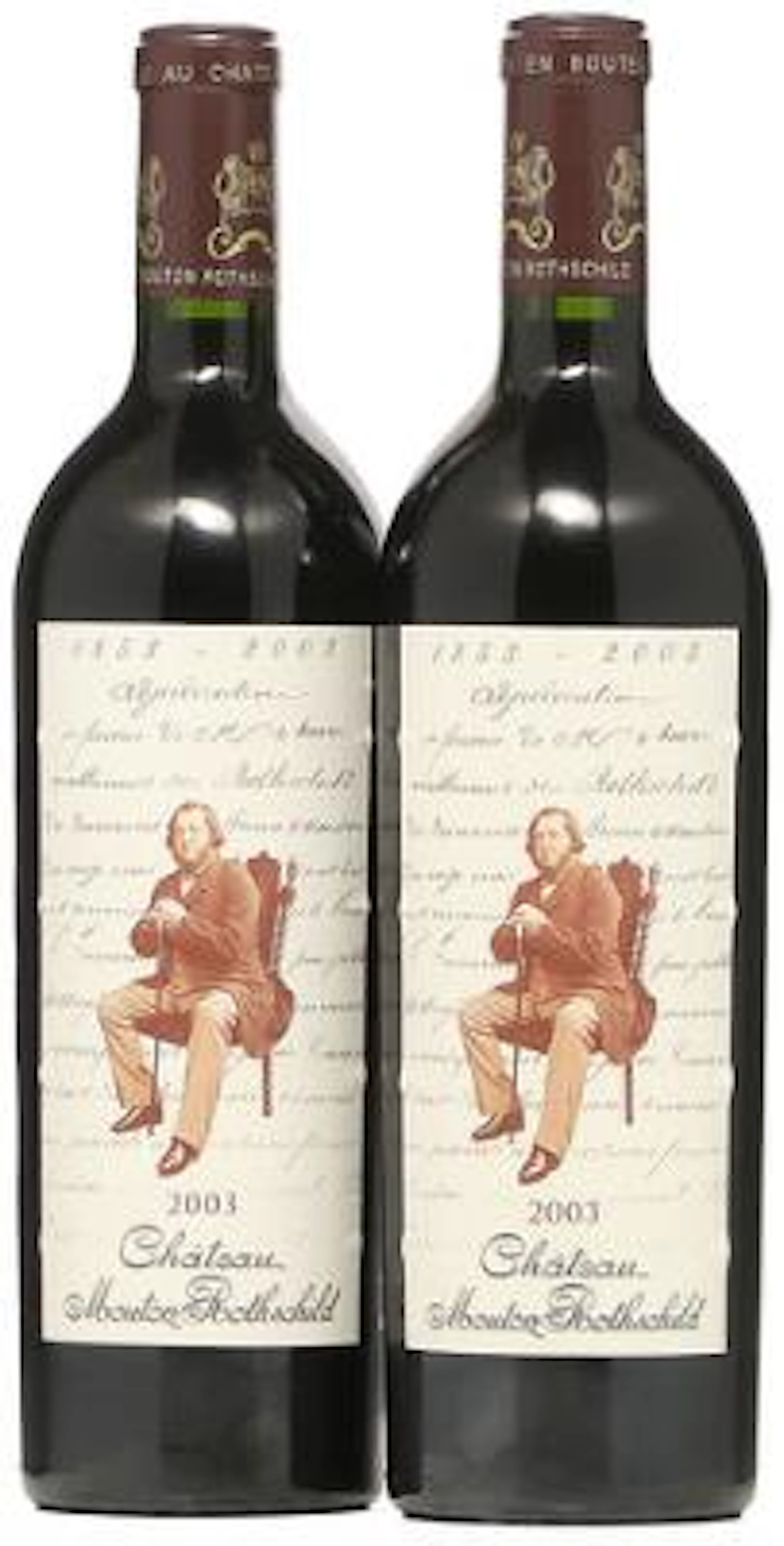 2 bts. Château Mouton Rothschild, Pauillac. 1. Cru Classé 2003 A (hf/in).