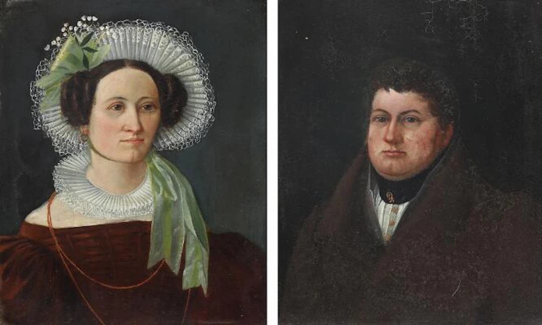 Painter unknown, 19th century: A pair of portraits of a man and a
