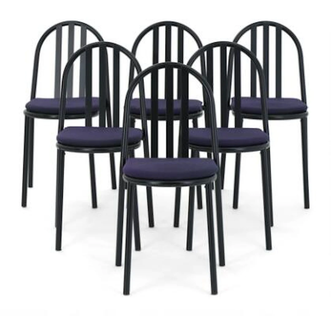 Robert Mallet Stevens: Set of six black lacquered metal chairs. (6)