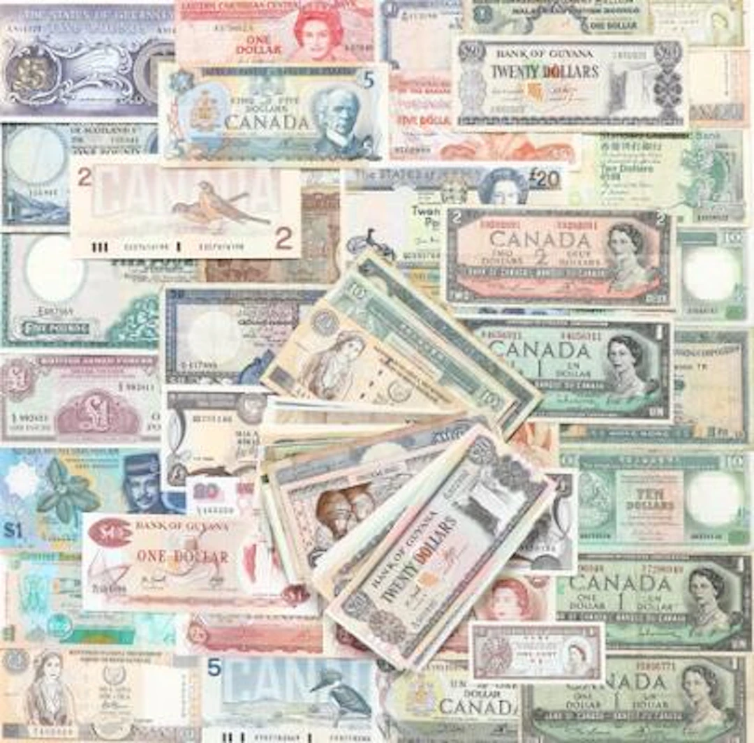 Collection of banknotes from countries in the British Commonwealth