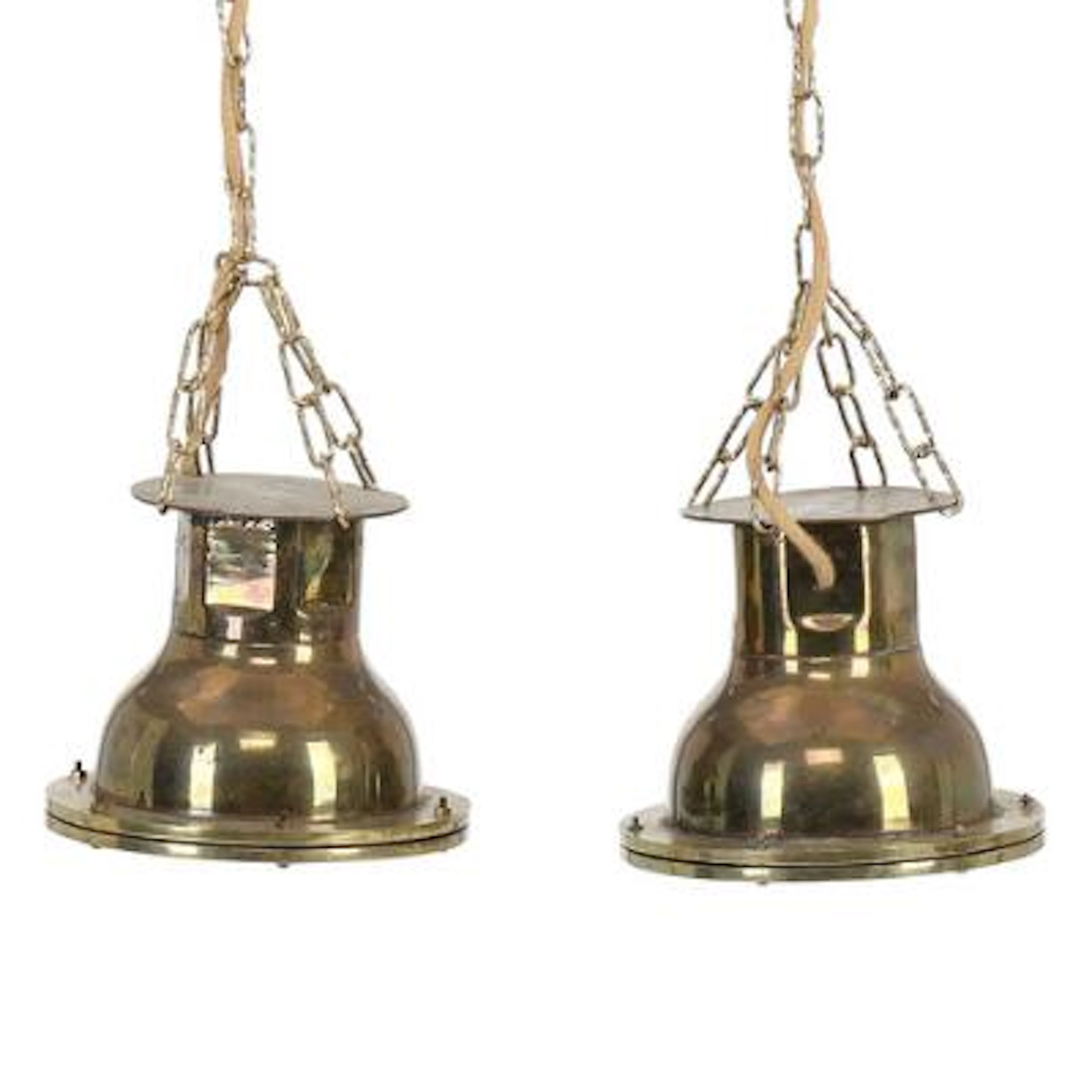 A pair of 20th century nautical brass deck lamps. Diam. c. 24 cm.