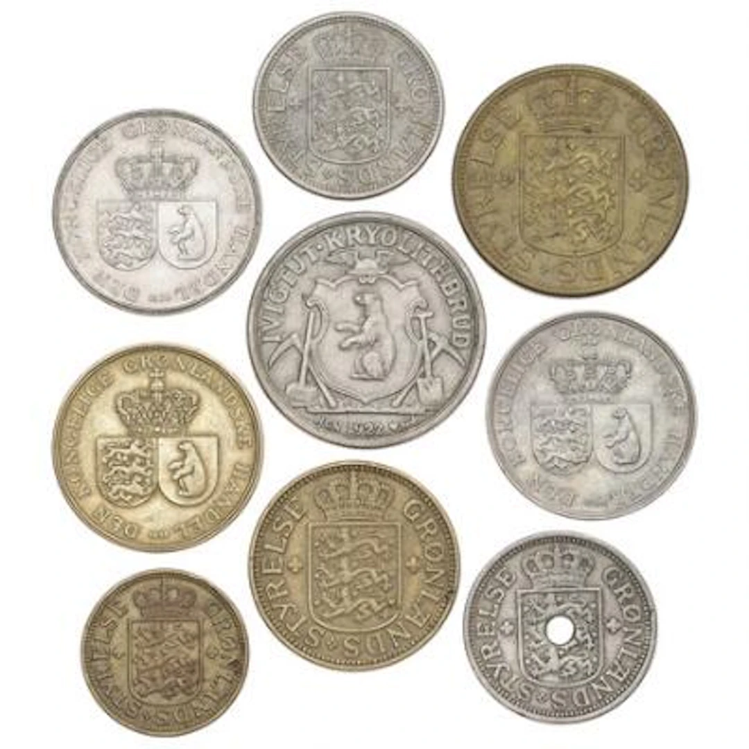 Greenland, complete set official coins, Sieg 1–7, Cryolite, The Mining