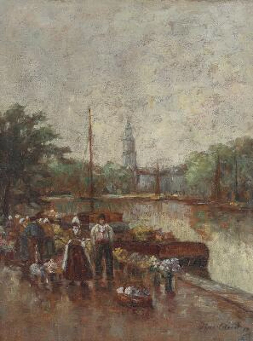 Hans Harländer: "Blumenmarkt". Signed Harländer. Oil on canvas. 40