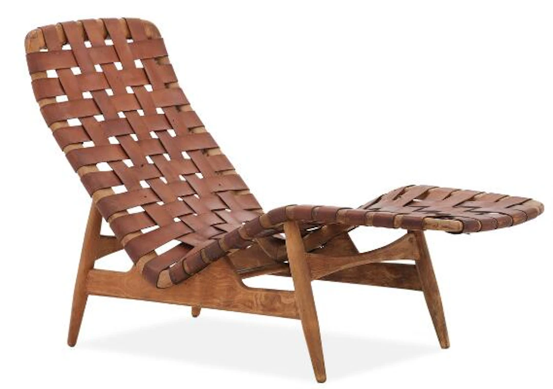 Arne Vodder: Chaise longue with beech frame. Seat and back with woven
