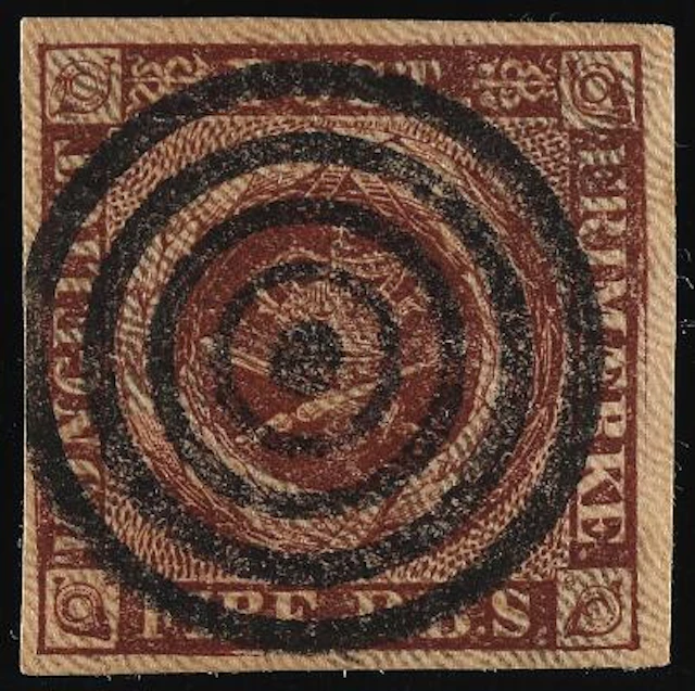 1851. 4 RBS, chocolate brown. Ferslew. Plate I, no. 19 PEMBERTON DOUBLE