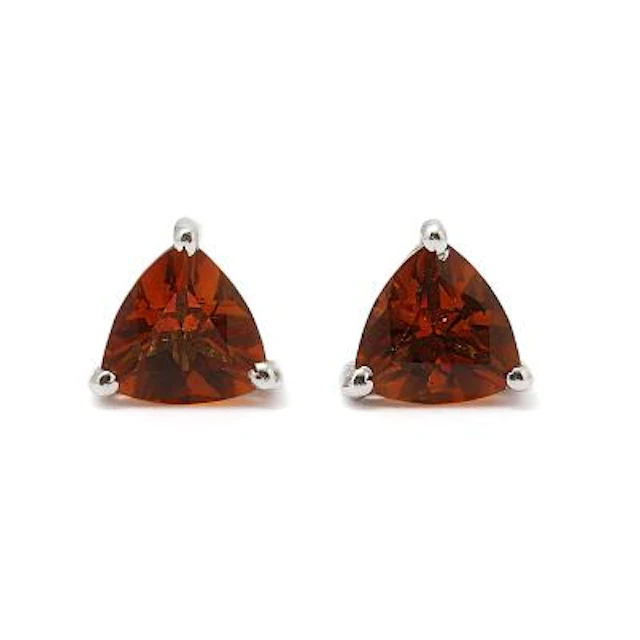 A pair of citrine ear studs each set with a trilliant-cut, mounted