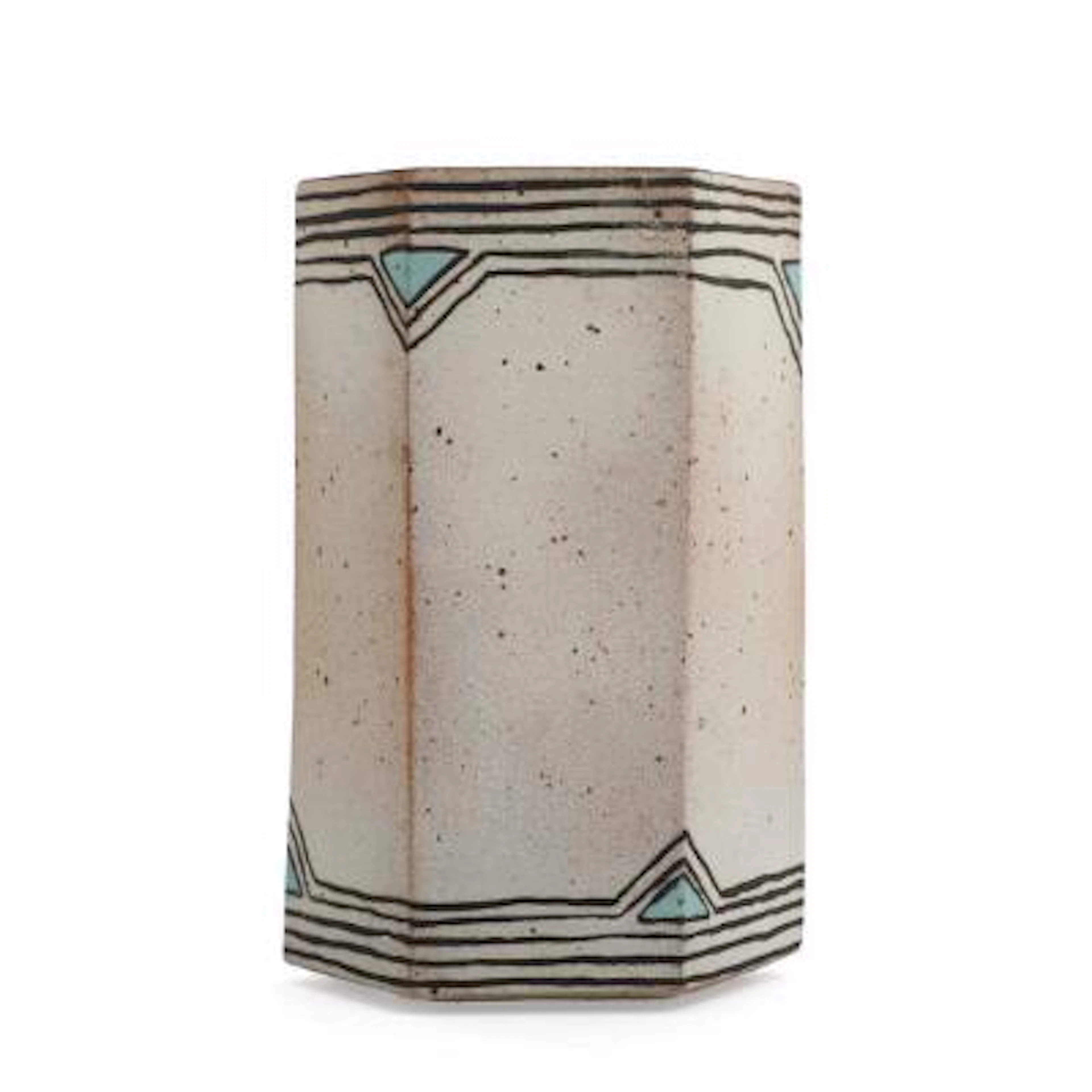 Beate Andersen: A stoneware vase decorated with matt black line decor