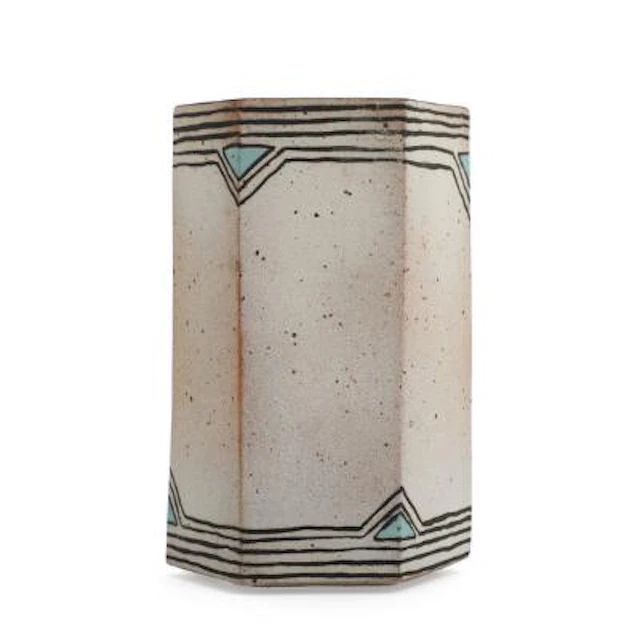 Beate Andersen: A stoneware vase decorated with matt black line decor