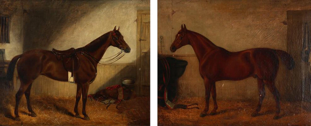 English painter, 19th century.: A pair of English Thoroughbreds. One