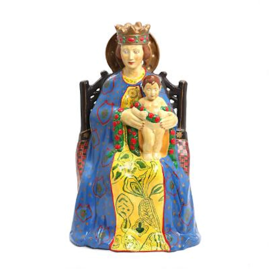 Rasmus Harboe: A faience figure of Madonna, decorated in polychrome