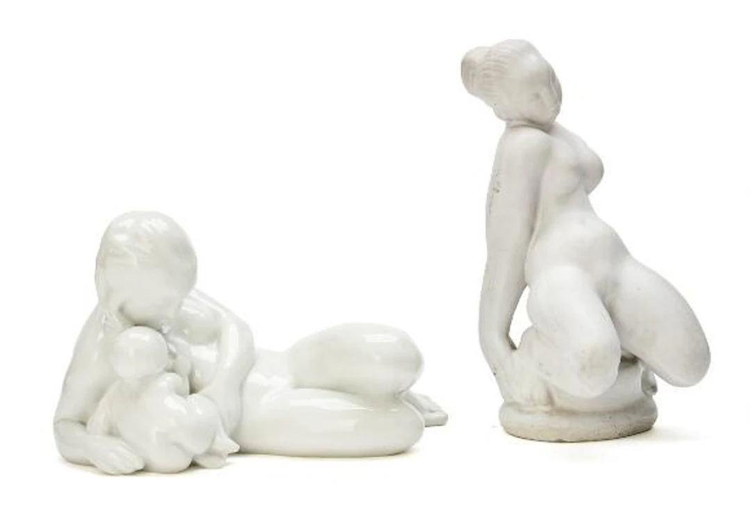 Kai Nielsen: Two female figures of blanc de chine and white-glazed