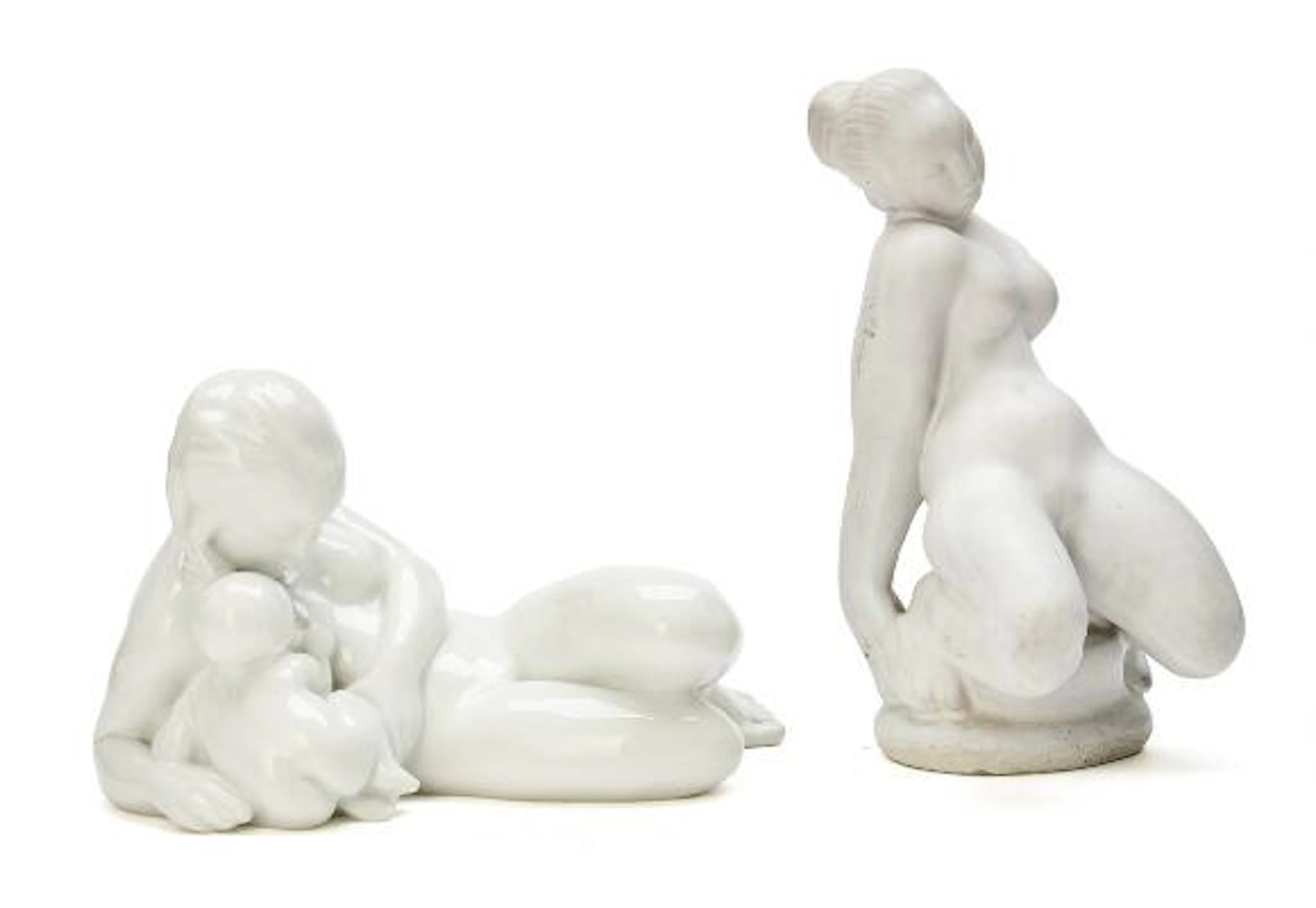 Kai Nielsen: Two female figures of blanc de chine and white-glazed