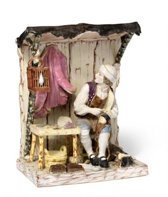 Paul Hannong?: A shoemaker. Faience figure. Strasbourg, mid-18th century.
