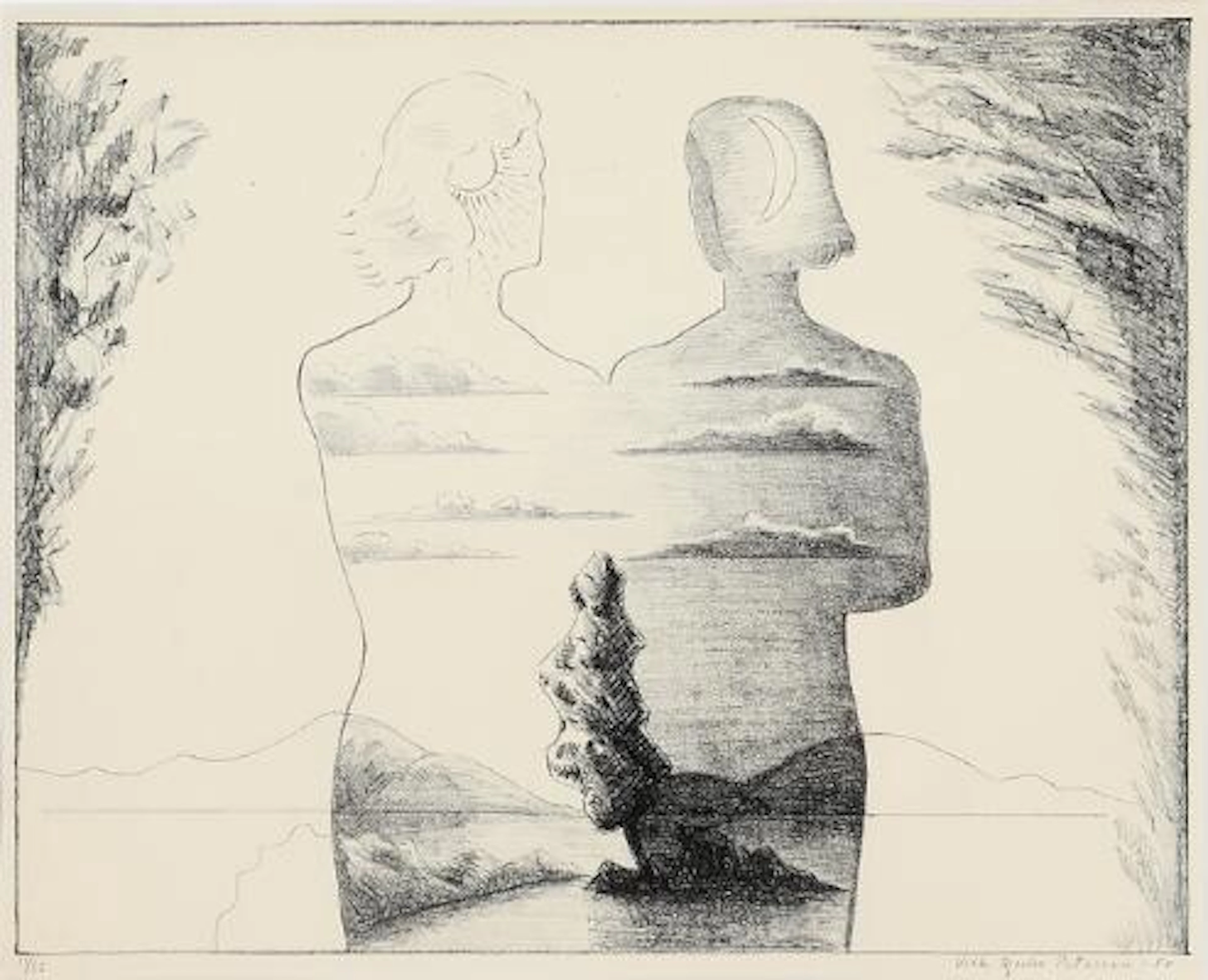 Vilhelm Bjerke-Petersen: Surrealistic composition. Signed Vilh. Bjerke