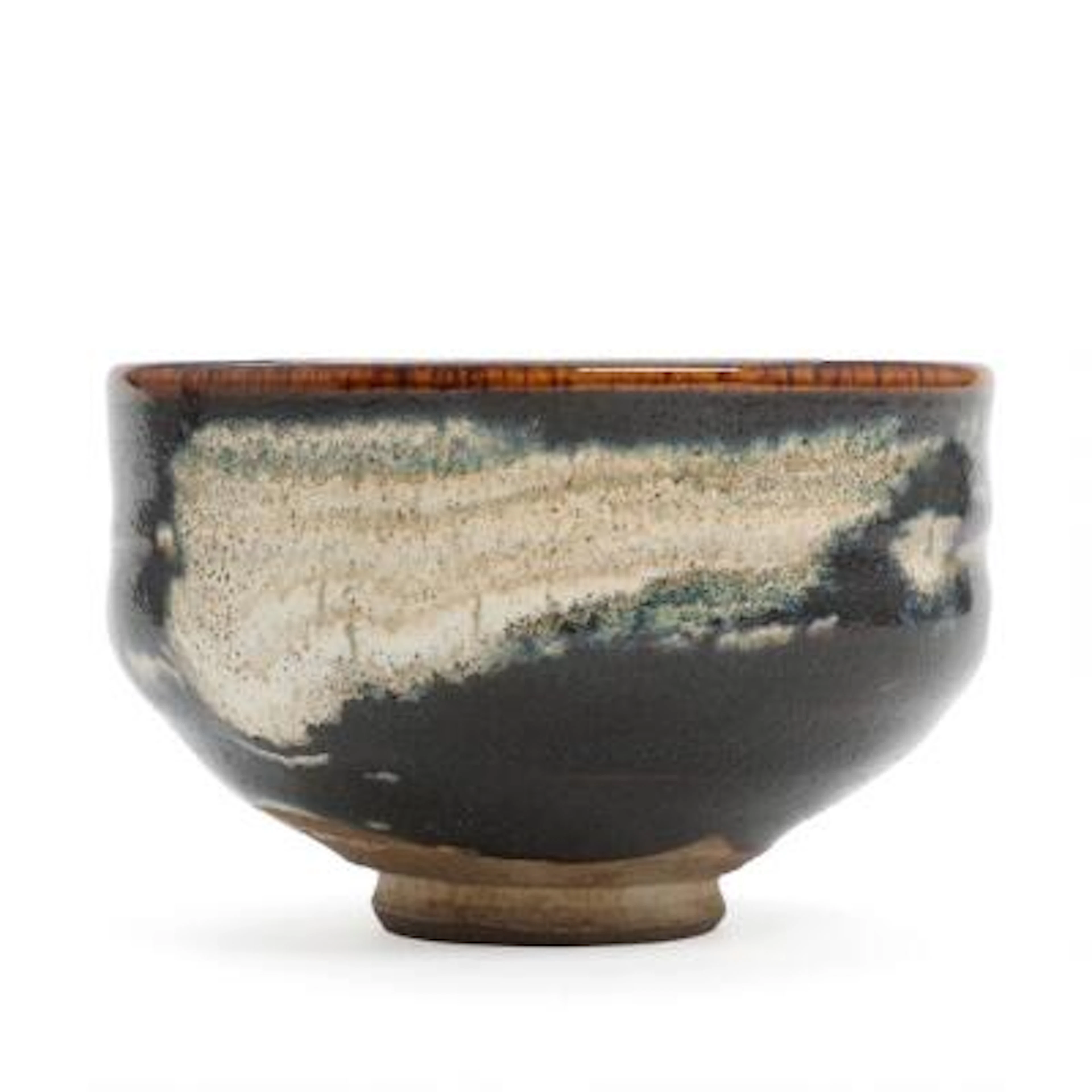 Japanese ceramist: Stoneware teacup. Decorated with white elements.