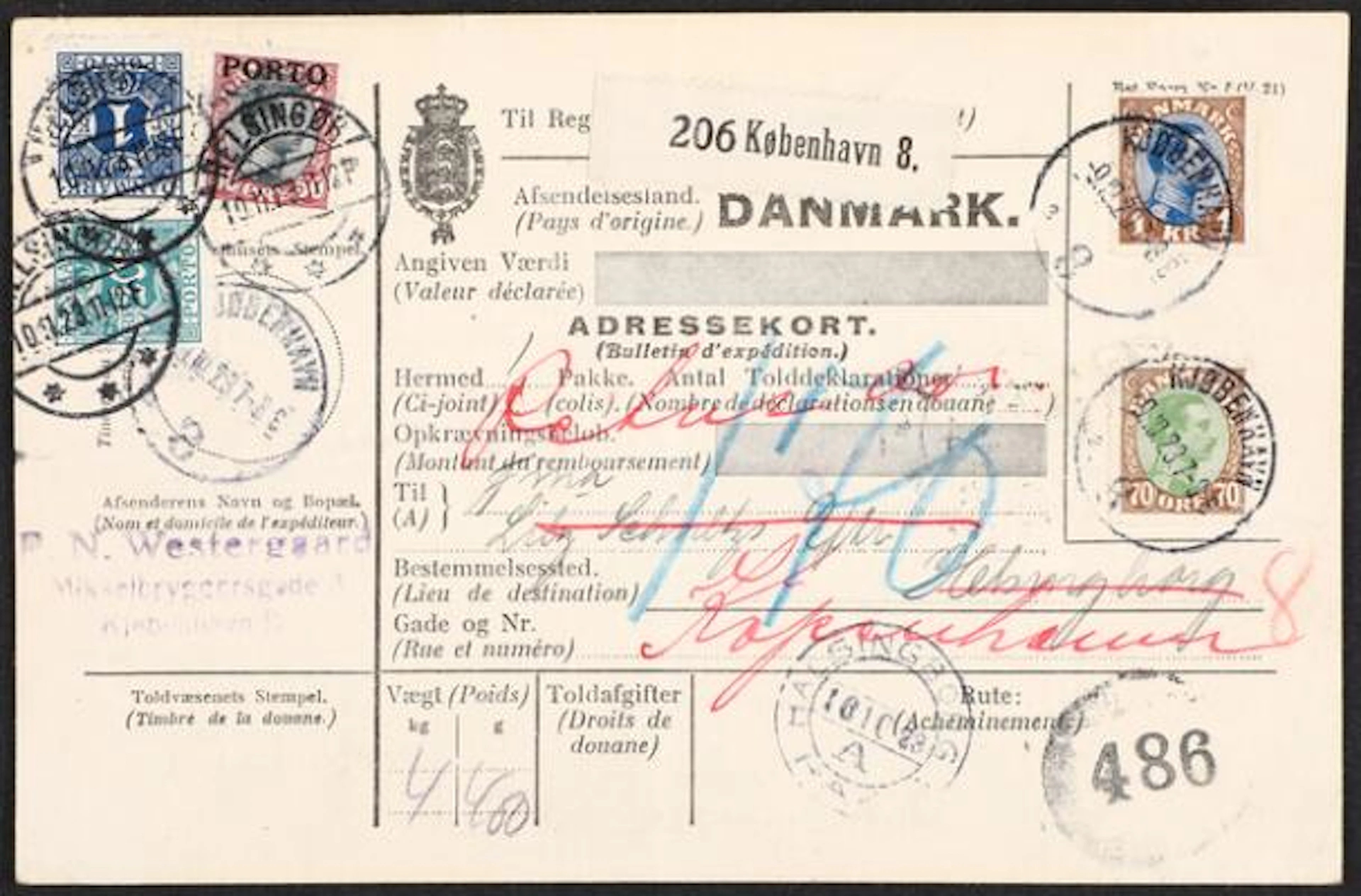 Postage Due. 1921. 50 Øre, lake/black Christian X, 20 Øre blue green