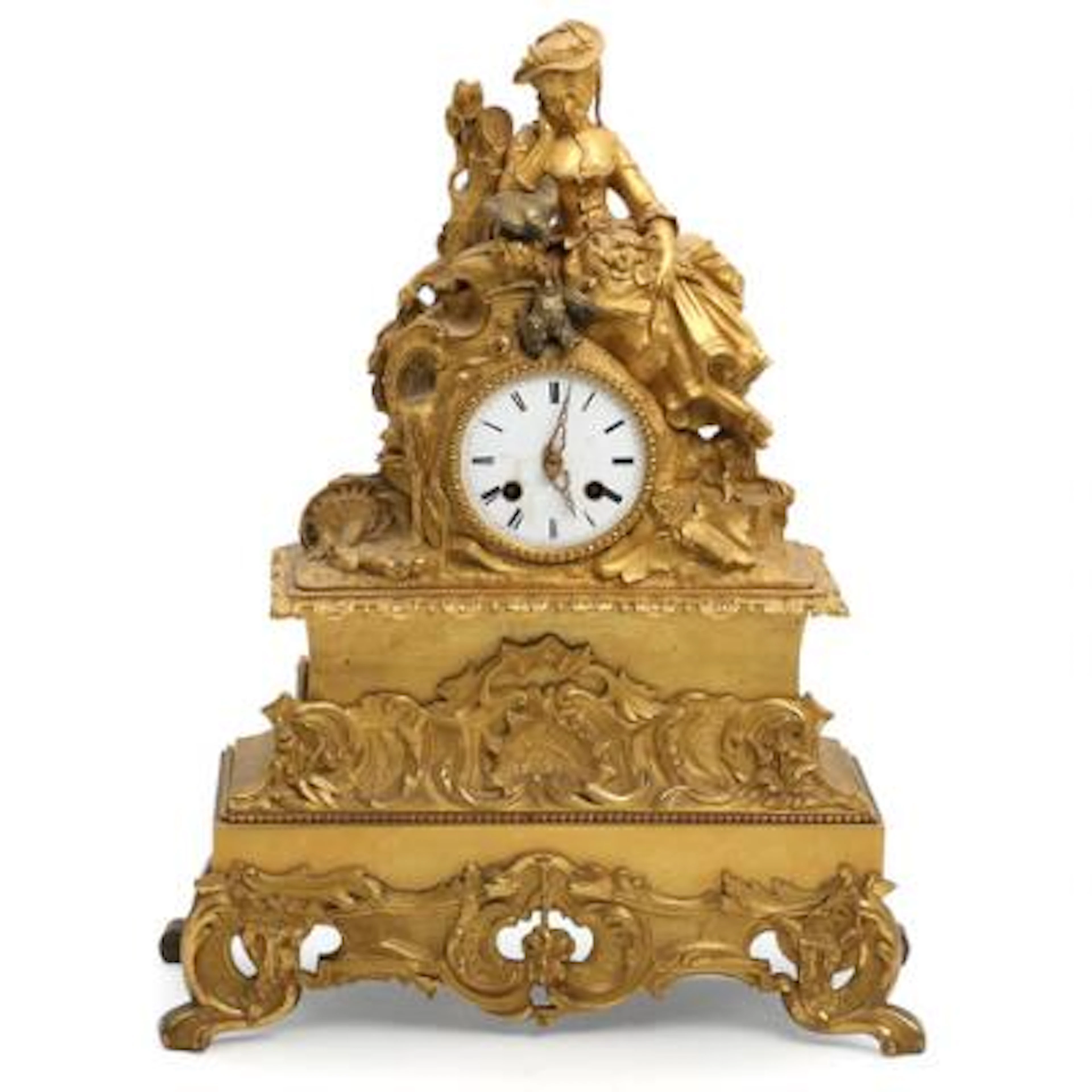 French gilt bronze Louis Philippe mantel clock, surmounted by an elegant