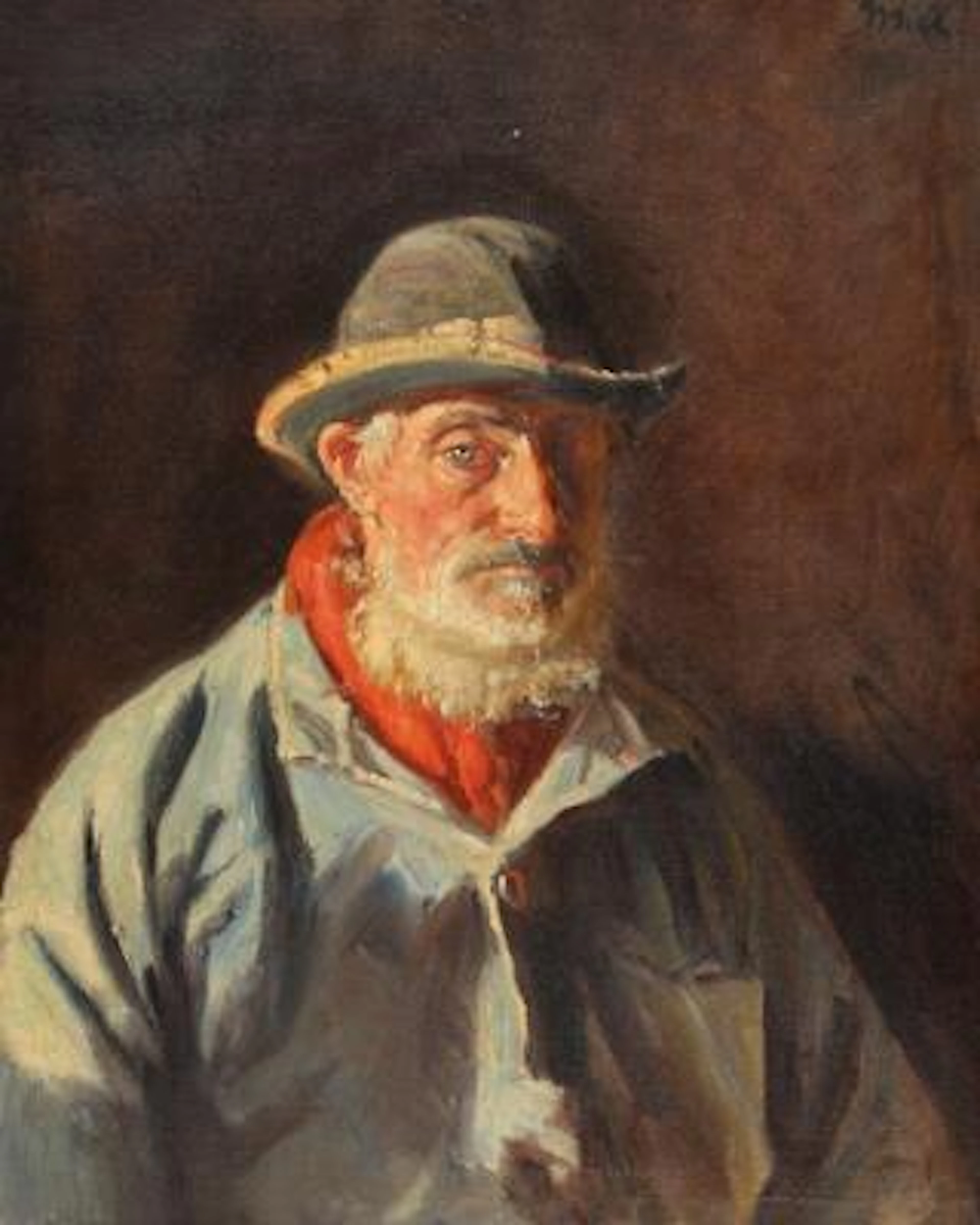 Michael Ancher: Portrait of a fisher man with a hat. Signed m.a. Oil