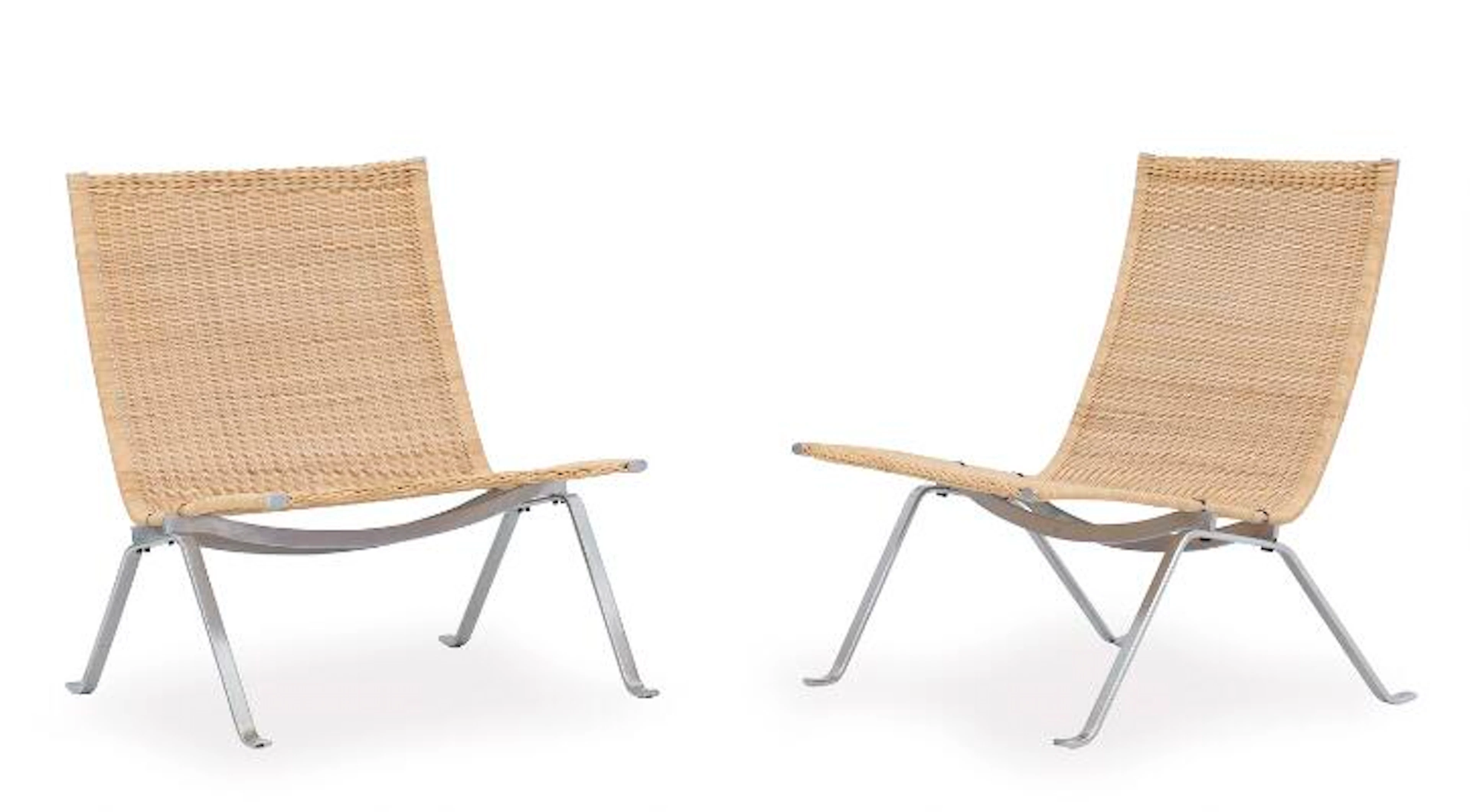Poul Kjærholm: “PK 22”. A pair of steel easy chairs. Seat and back