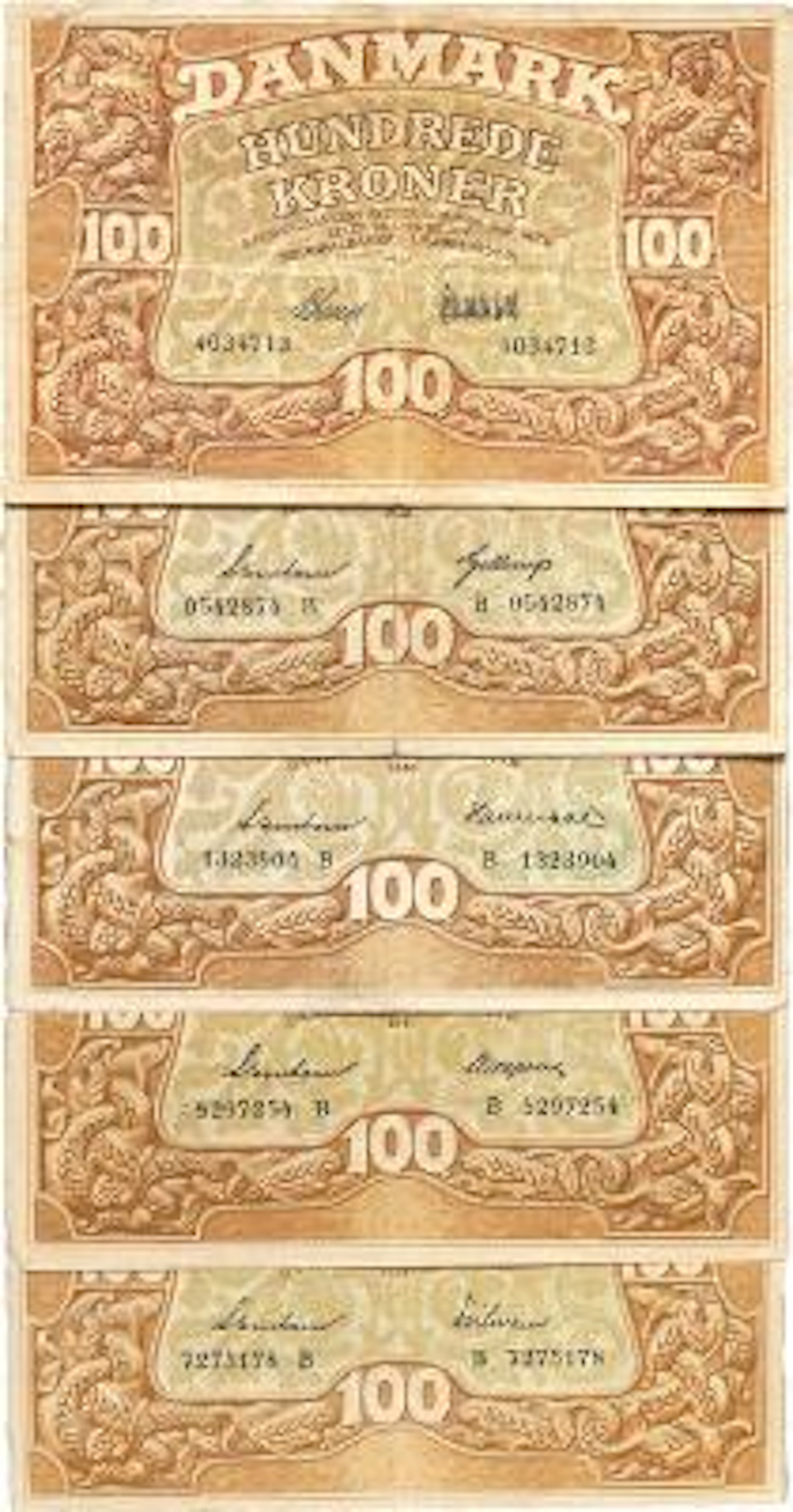 100 kr 1932, 1938 B, 1940 B, 1941 B, 1943 B, Sieg 110, 111, in total