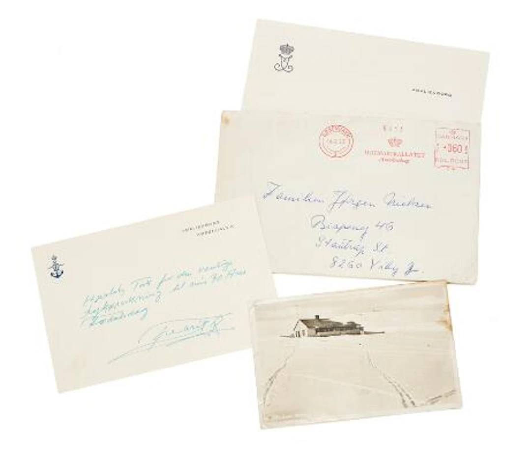 Postcard from Princess Margrethe (Queen Margrethe II) and thank-you