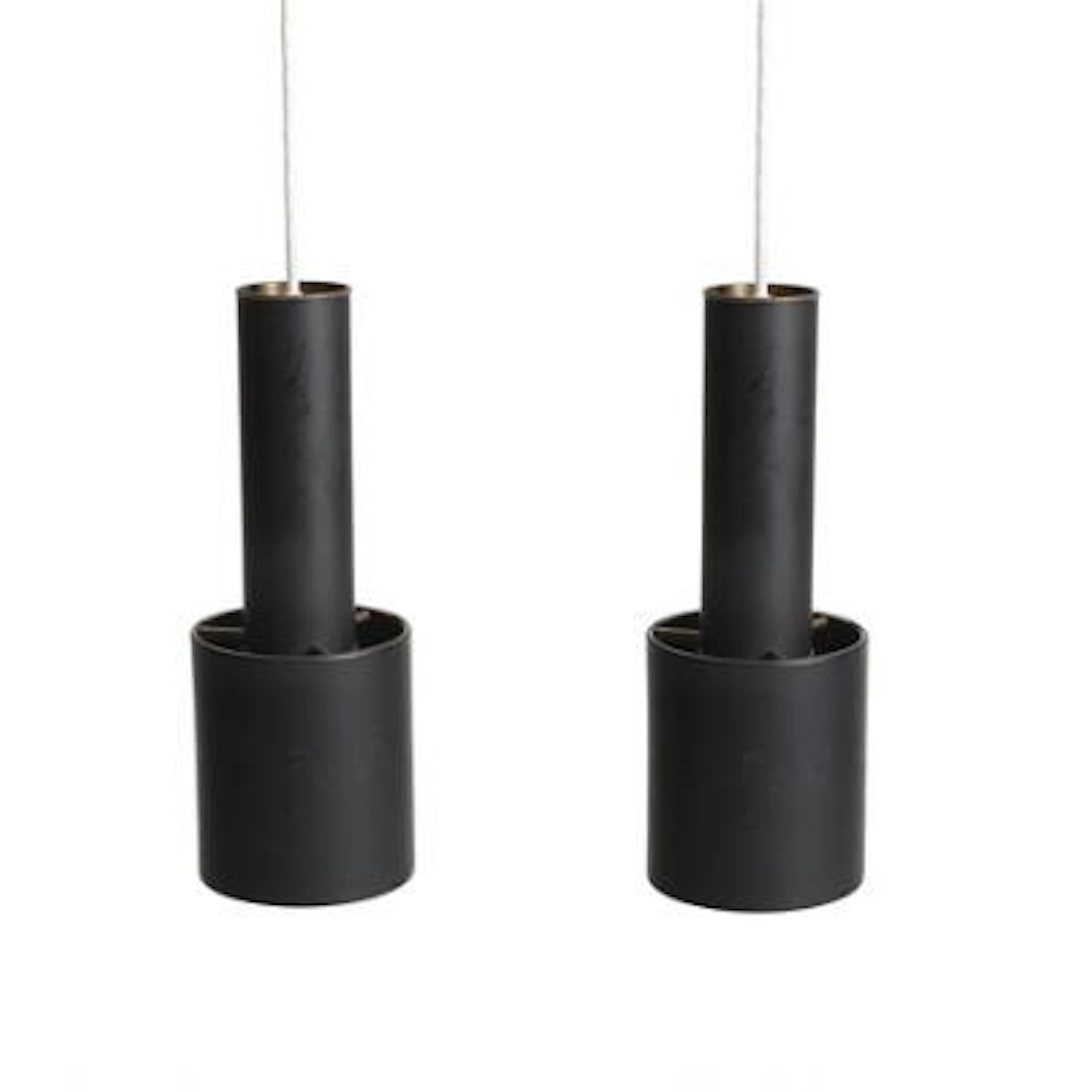 Alvar Aalto: "Handgrenade". A pair of black laquered brass pendants.