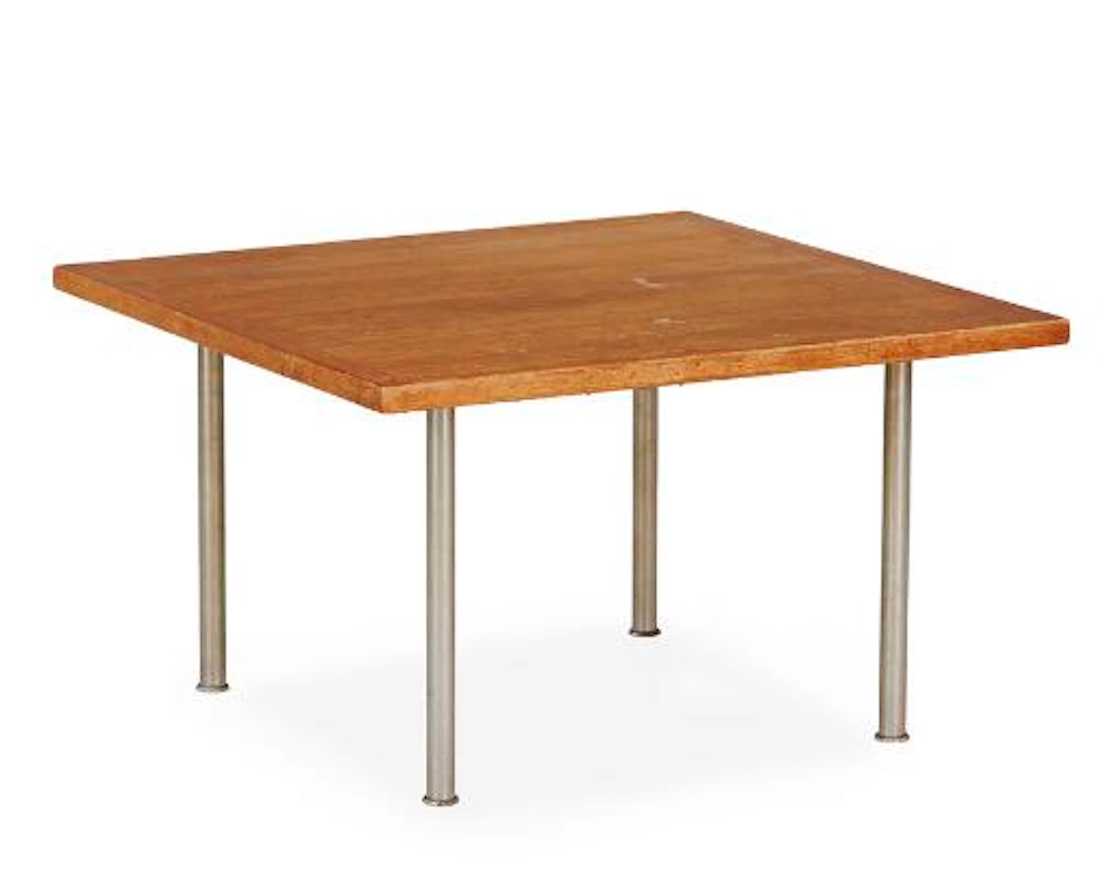 Hans J. Wegner: "AT 12". Square teak coffee table with steel legs.